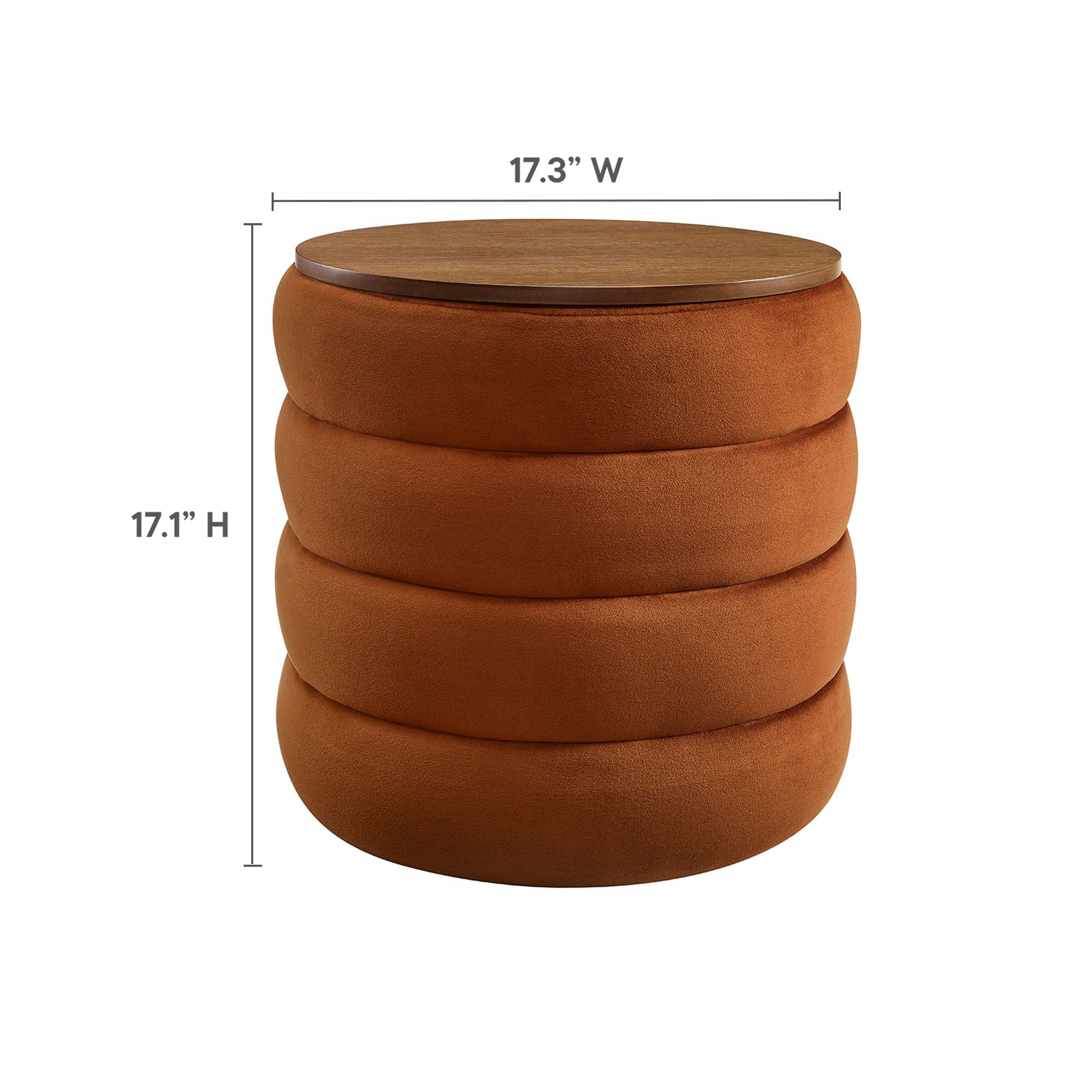 Mezzo Round Performance Velvet Storage Ottoman, Rust