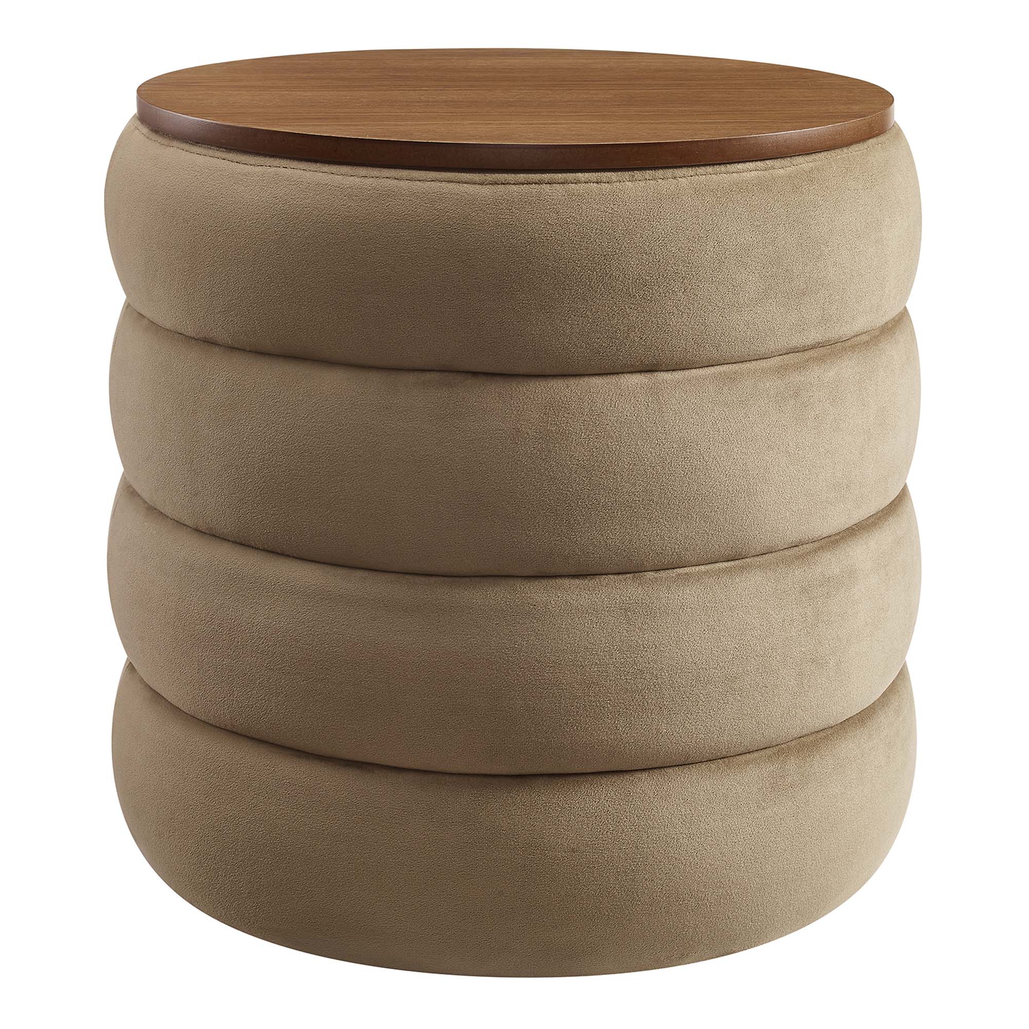 Mezzo Round Performance Velvet Storage Ottoman, Taupe