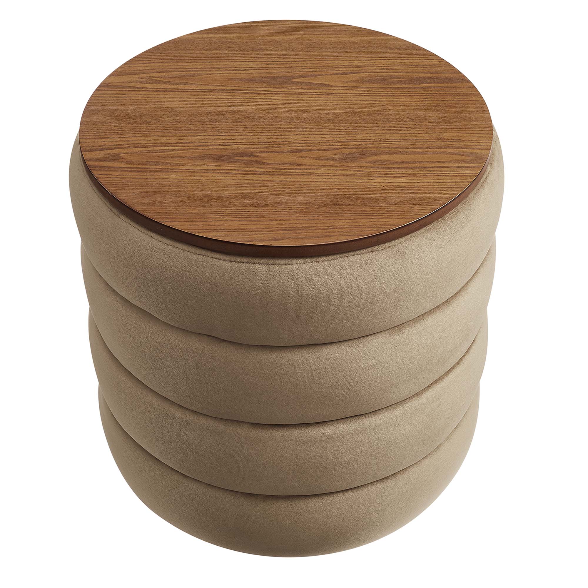 Mezzo Round Performance Velvet Storage Ottoman, Taupe