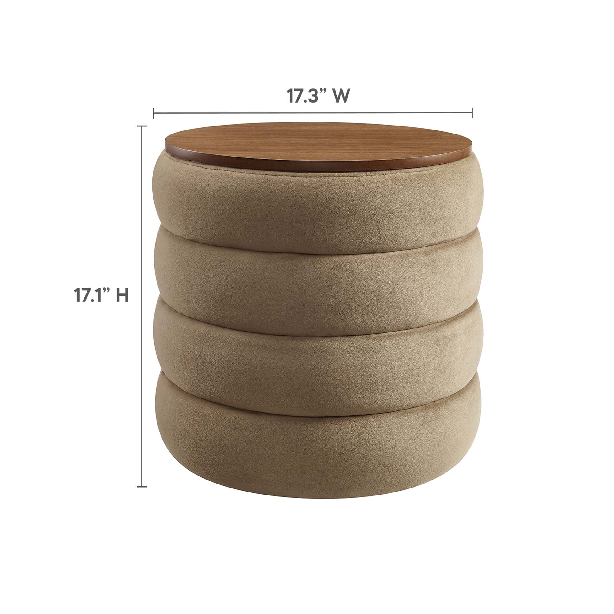Mezzo Round Performance Velvet Storage Ottoman, Taupe