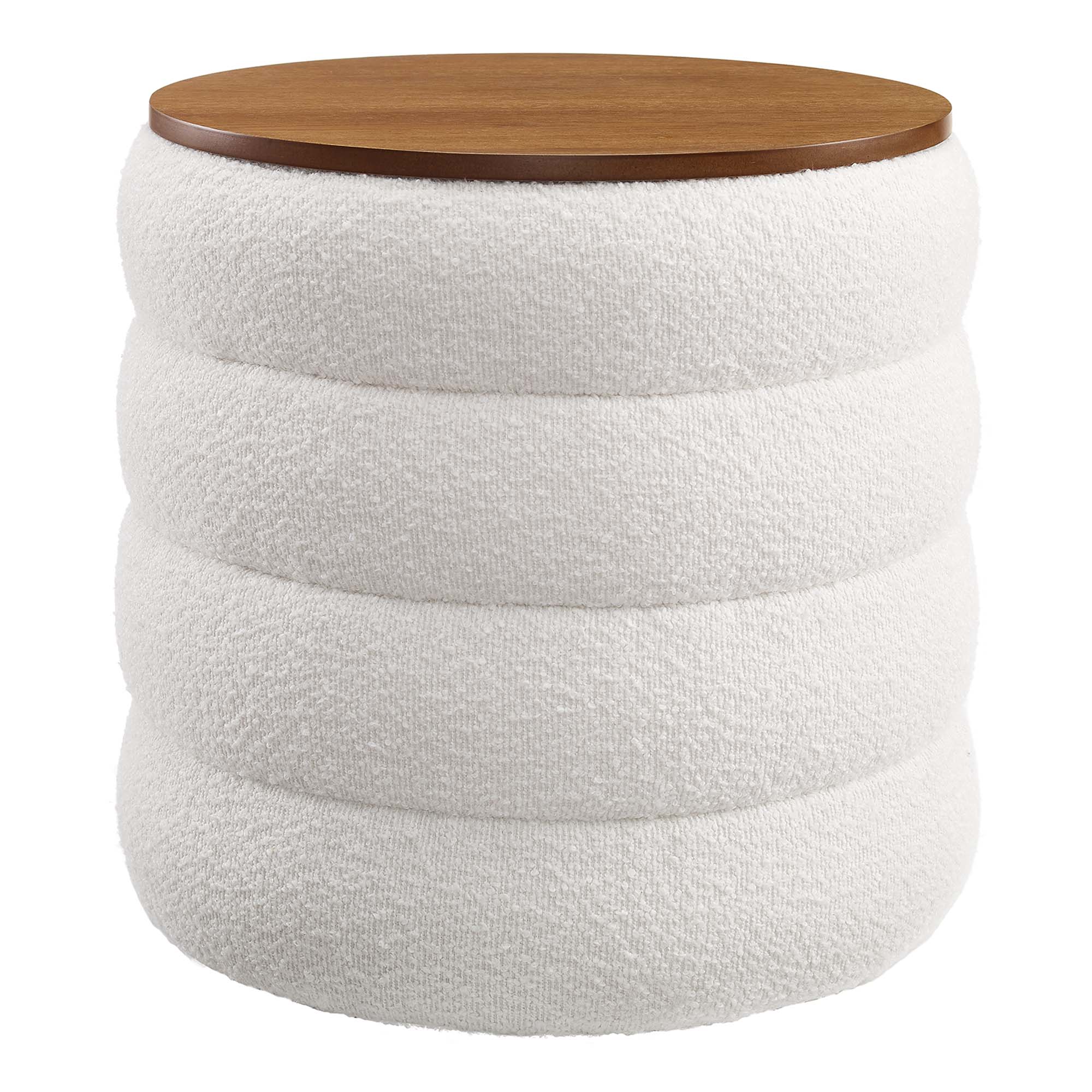 Mezzo Round Boucle Fabric Storage Ottoman, Cloud