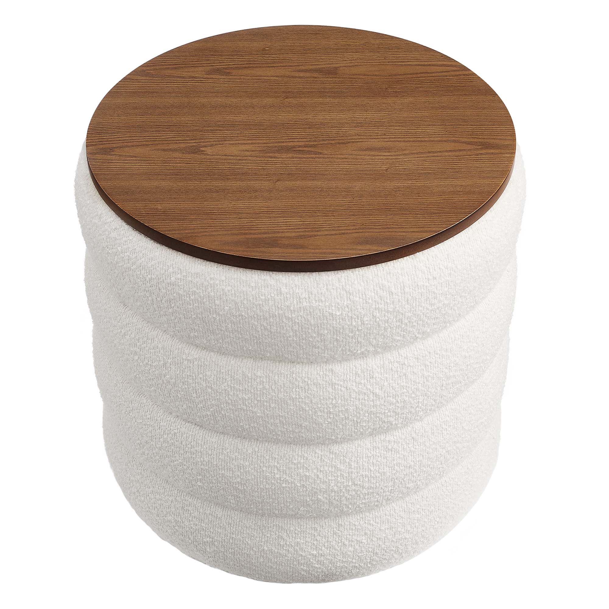 Mezzo Round Boucle Fabric Storage Ottoman, Cloud