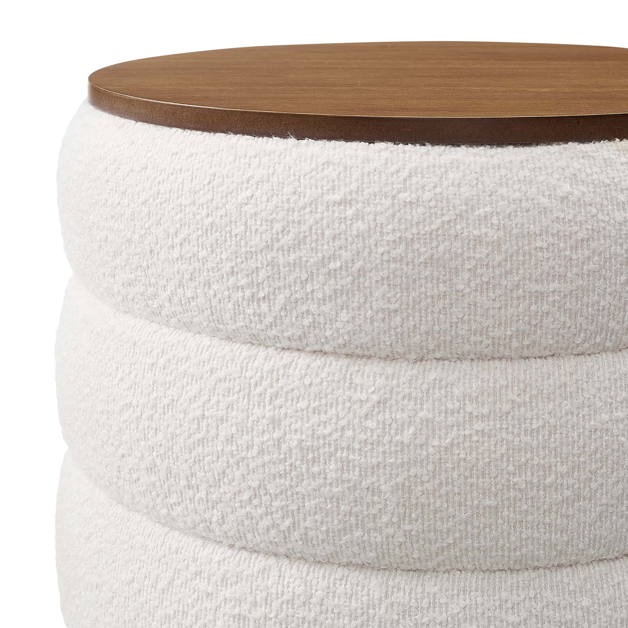Mezzo Round Boucle Fabric Storage Ottoman, Cloud