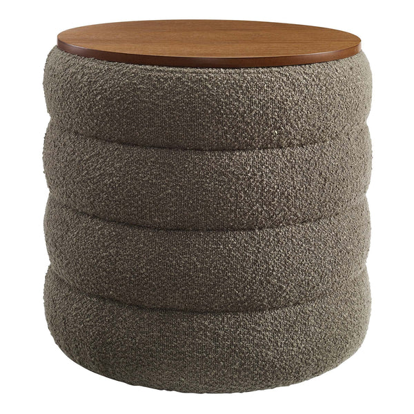 Mezzo Round Boucle Fabric Storage Ottoman, Pebble