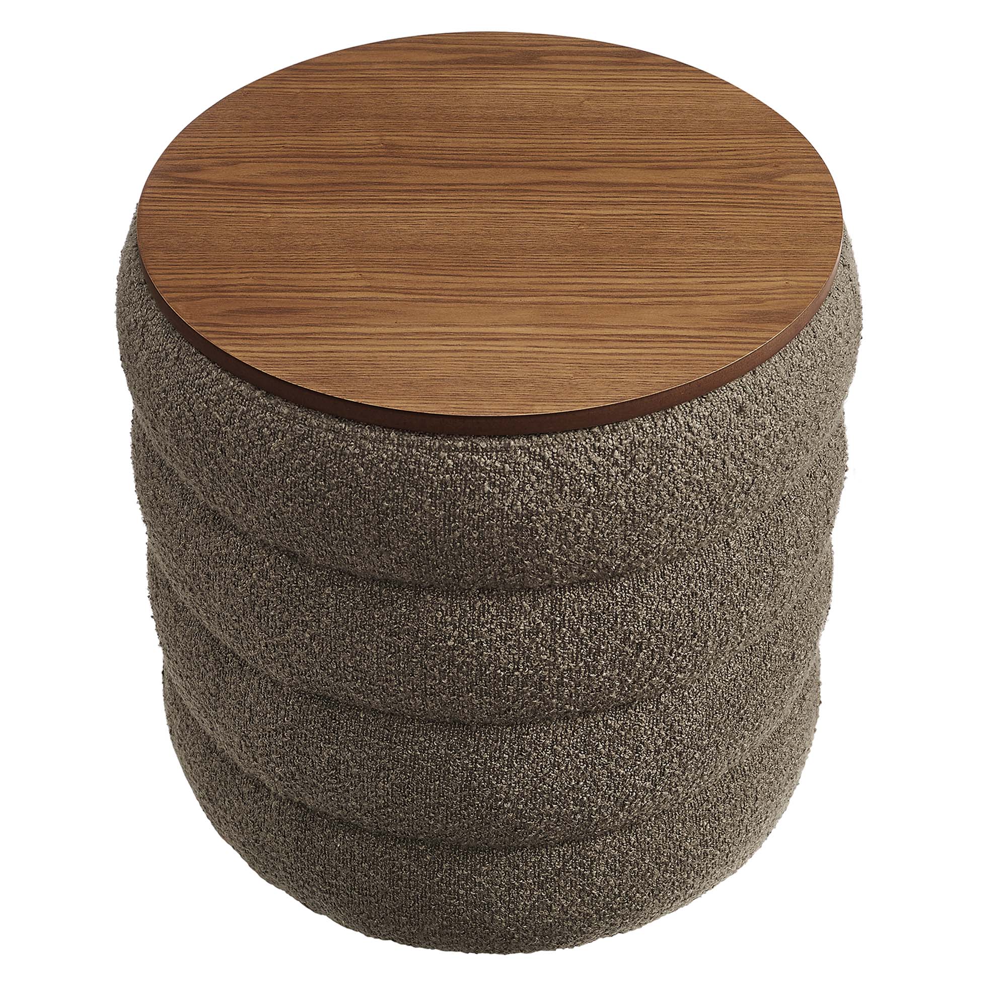 Mezzo Round Boucle Fabric Storage Ottoman, Pebble