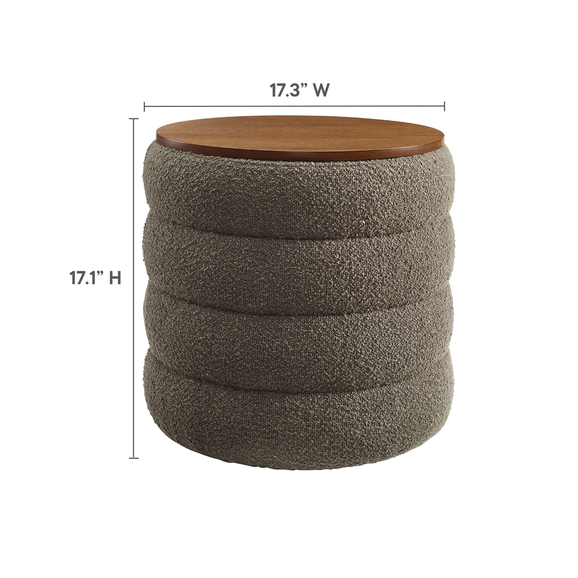 Mezzo Round Boucle Fabric Storage Ottoman, Pebble