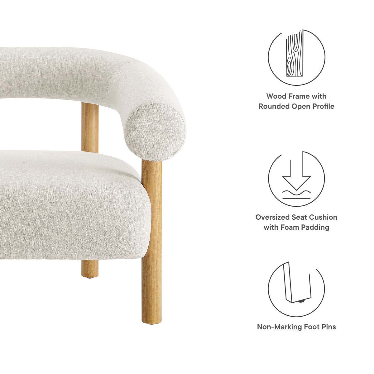 Sable Upholstered Fabric Armchair, Ivory Natural