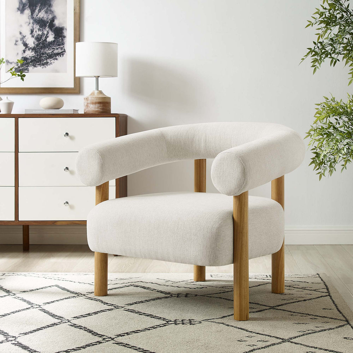 Sable Upholstered Fabric Armchair, Ivory Natural