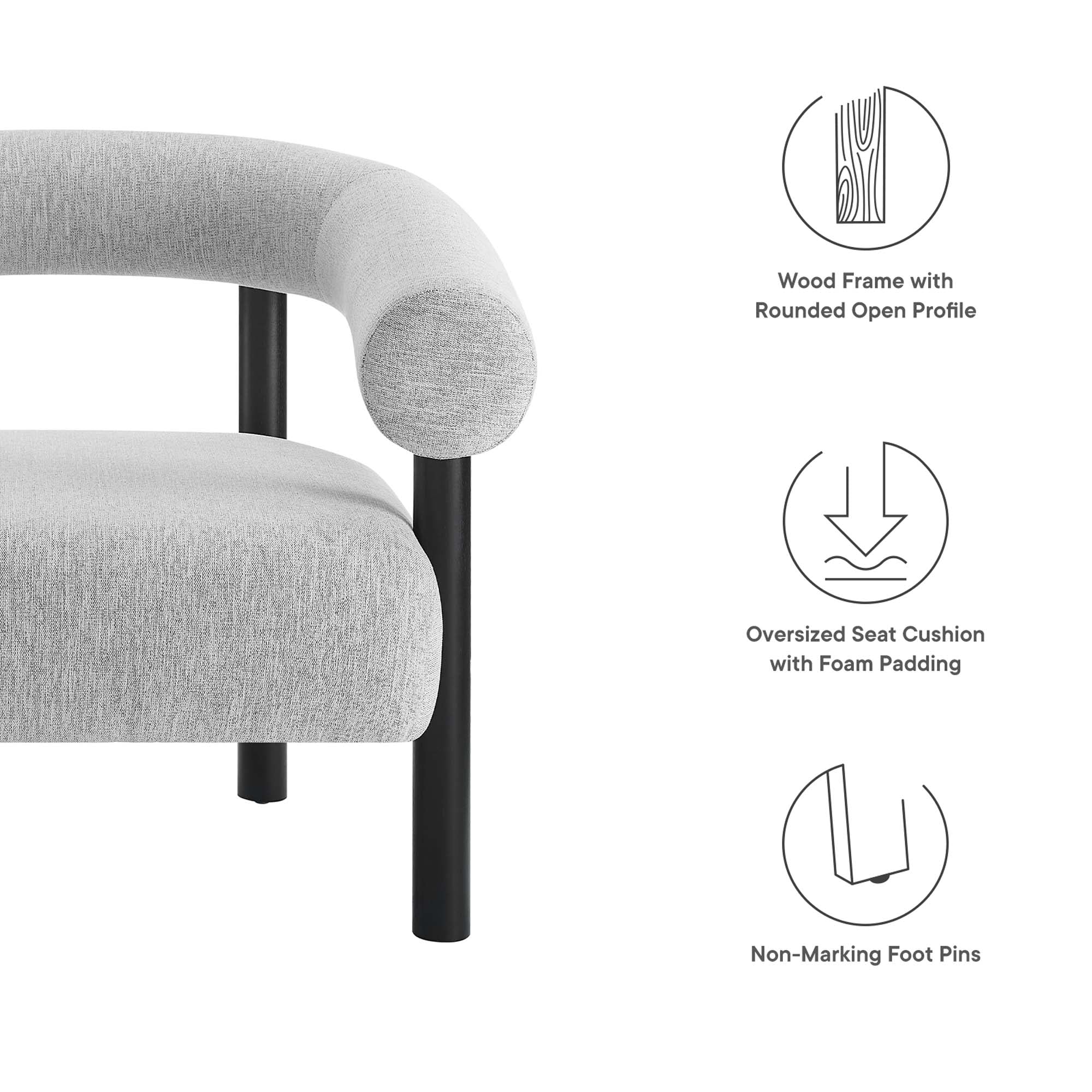 Sable Upholstered Fabric Armchair, Light Gray Black