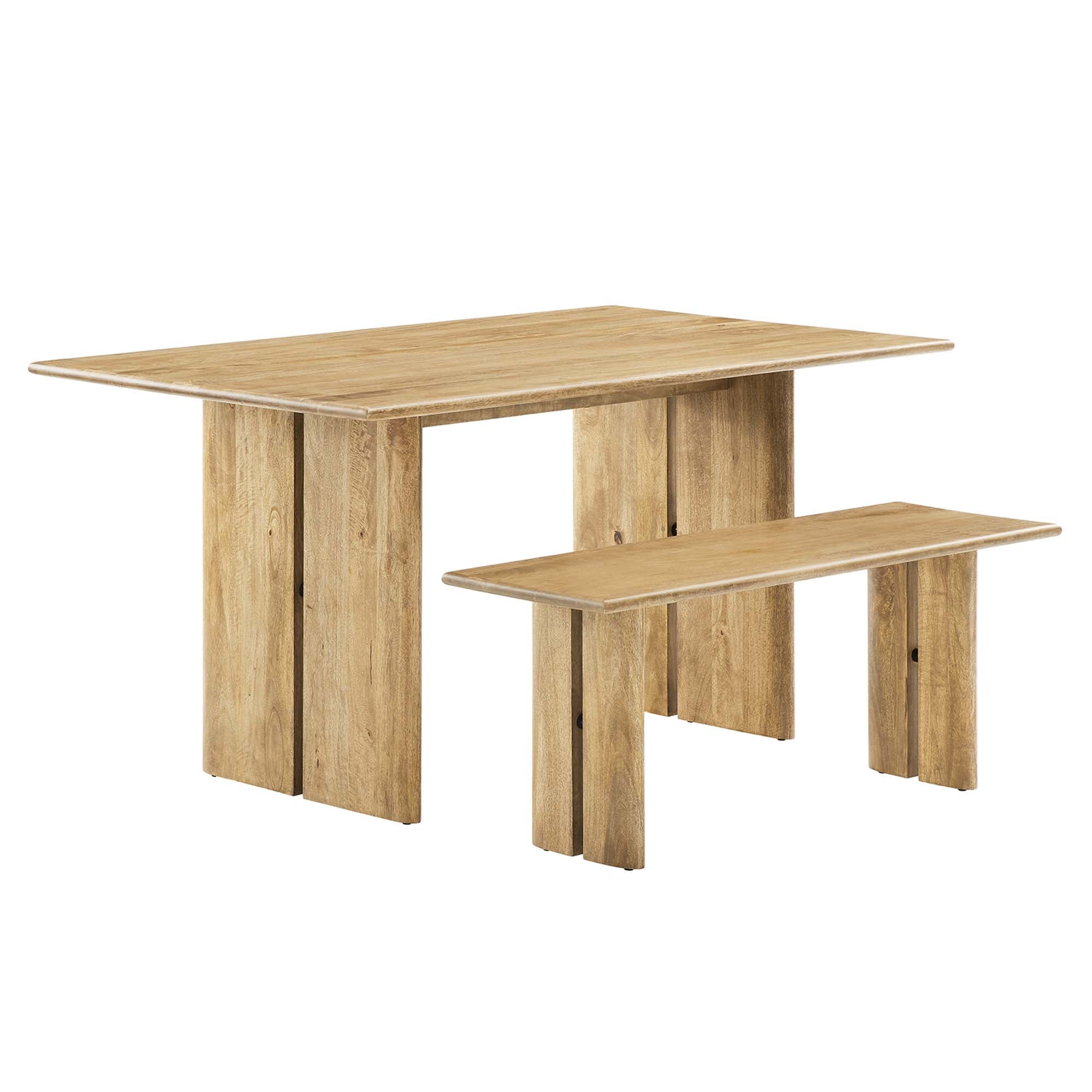 Amistad 60" Wood Dining Table and Bench Set, Oak