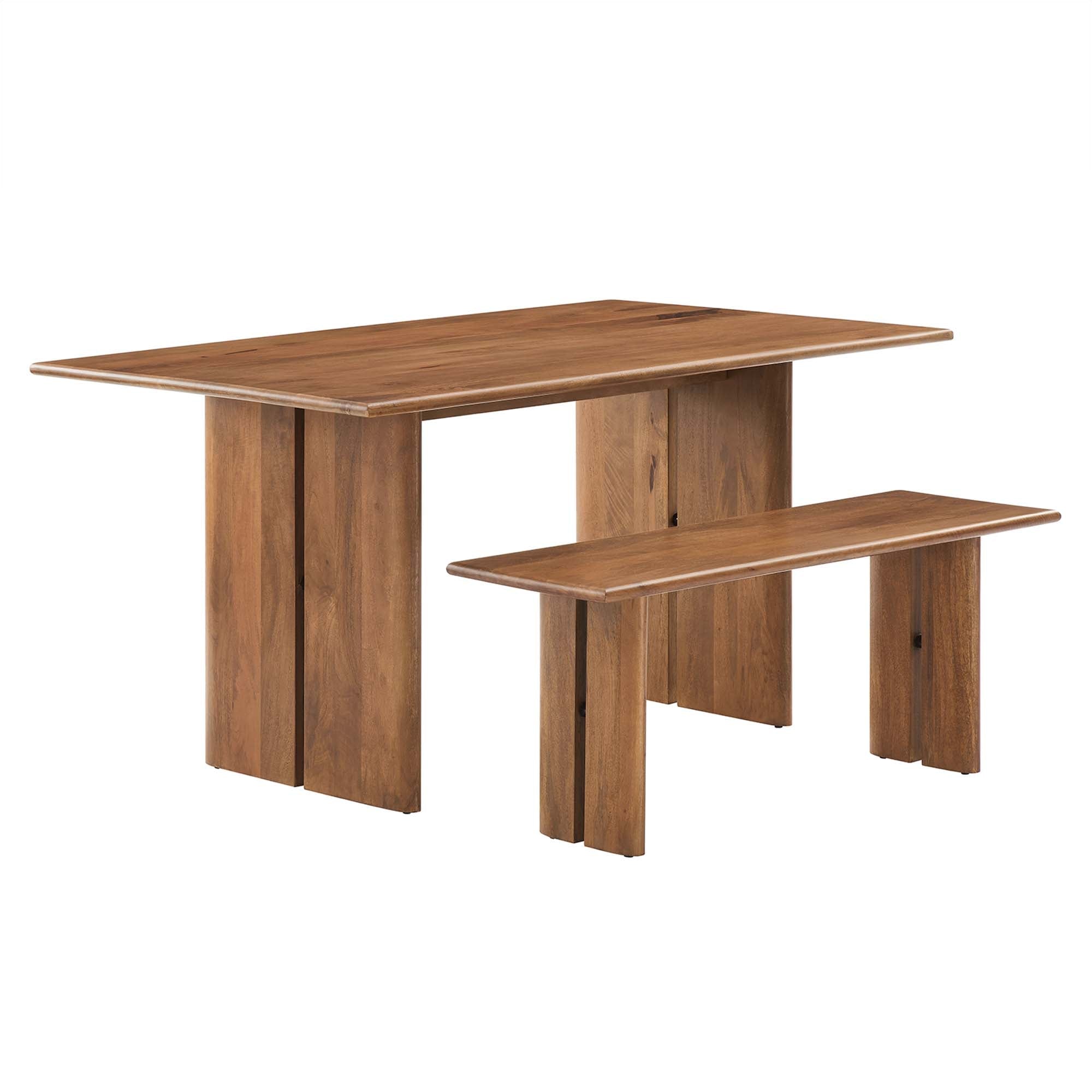 Amistad 60" Wood Dining Table and Bench Set, Walnut
