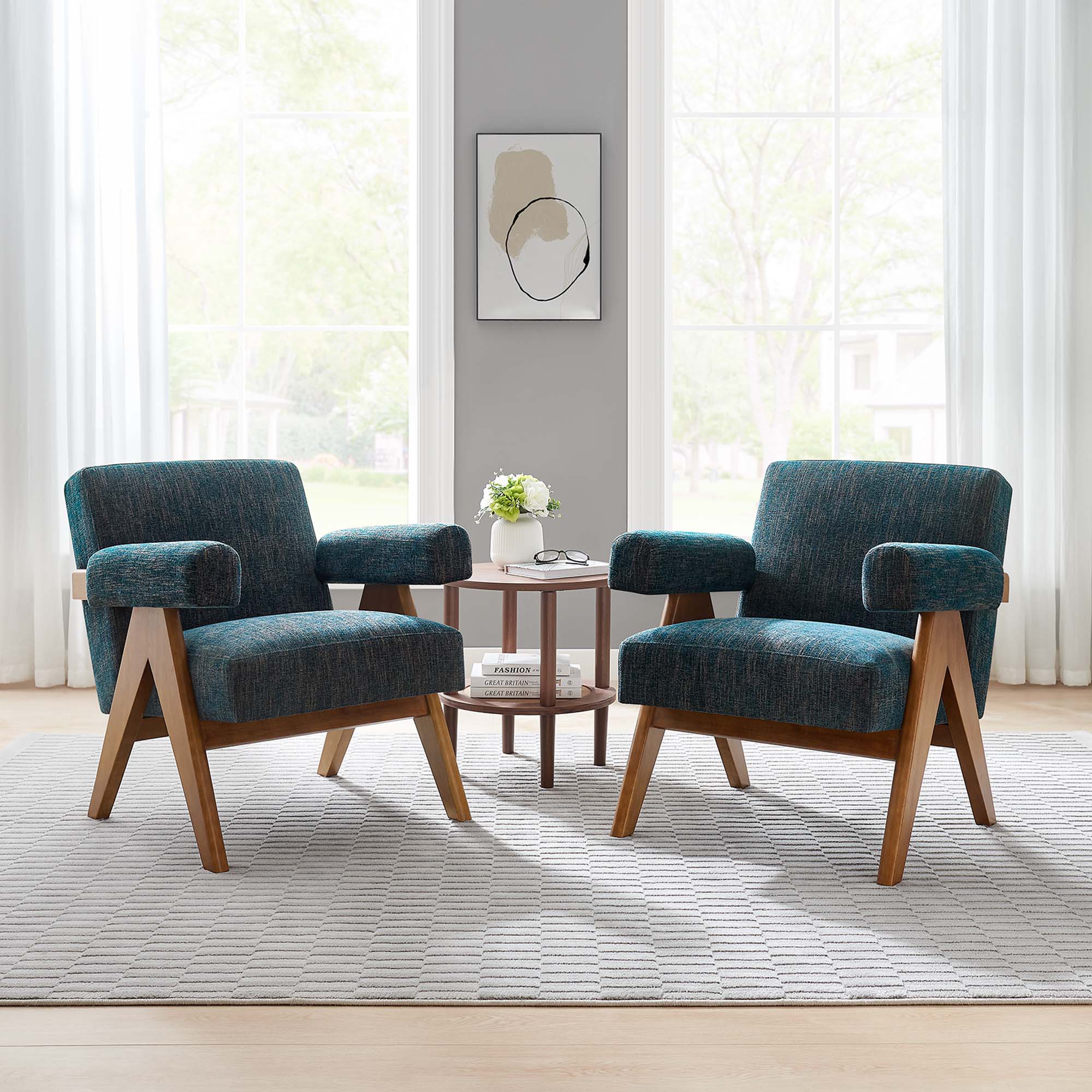 Lyra Fabric Armchair Set of 2, Azure Fabric