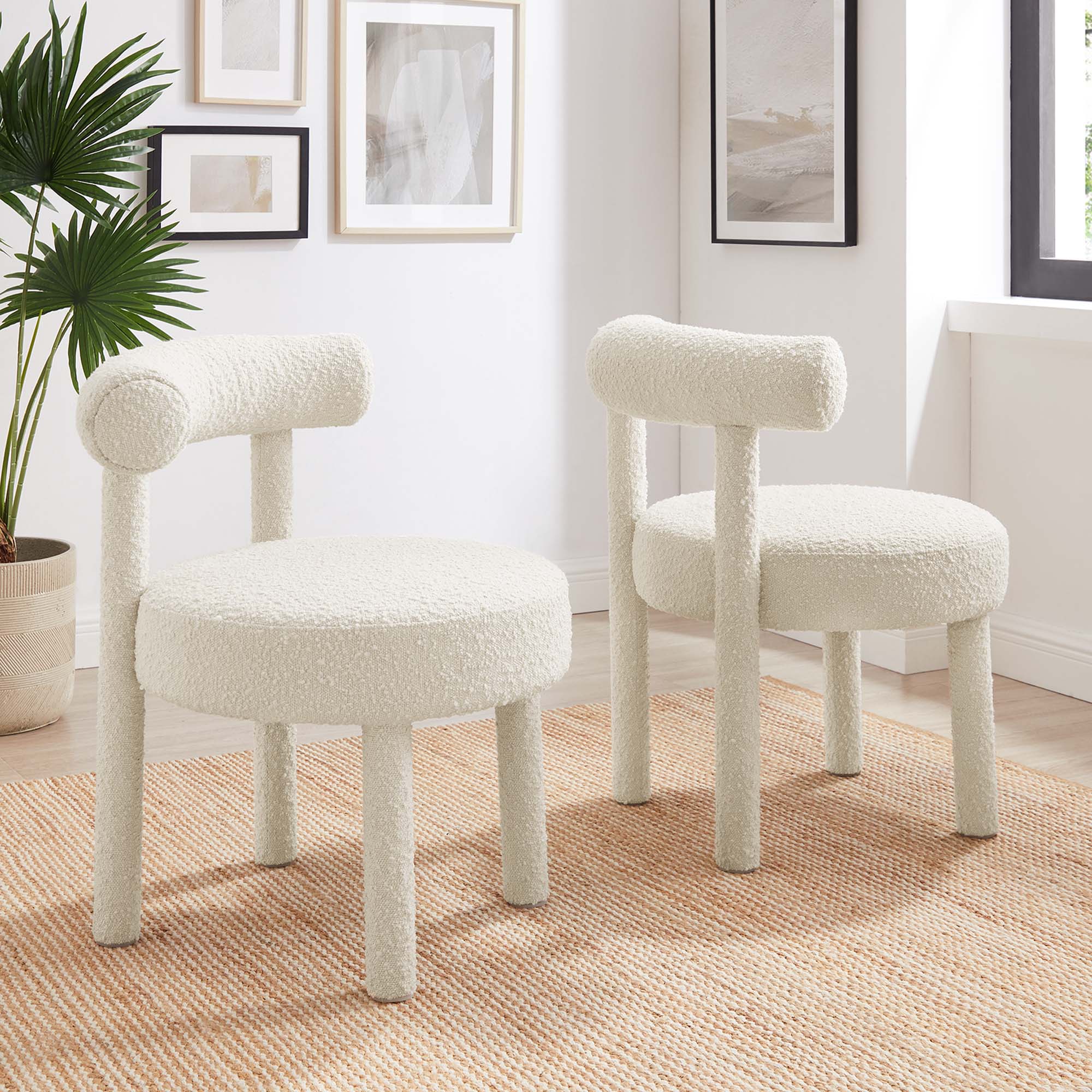 Toulouse Boucle Fabric Dining Chair Set of 2, Ivory