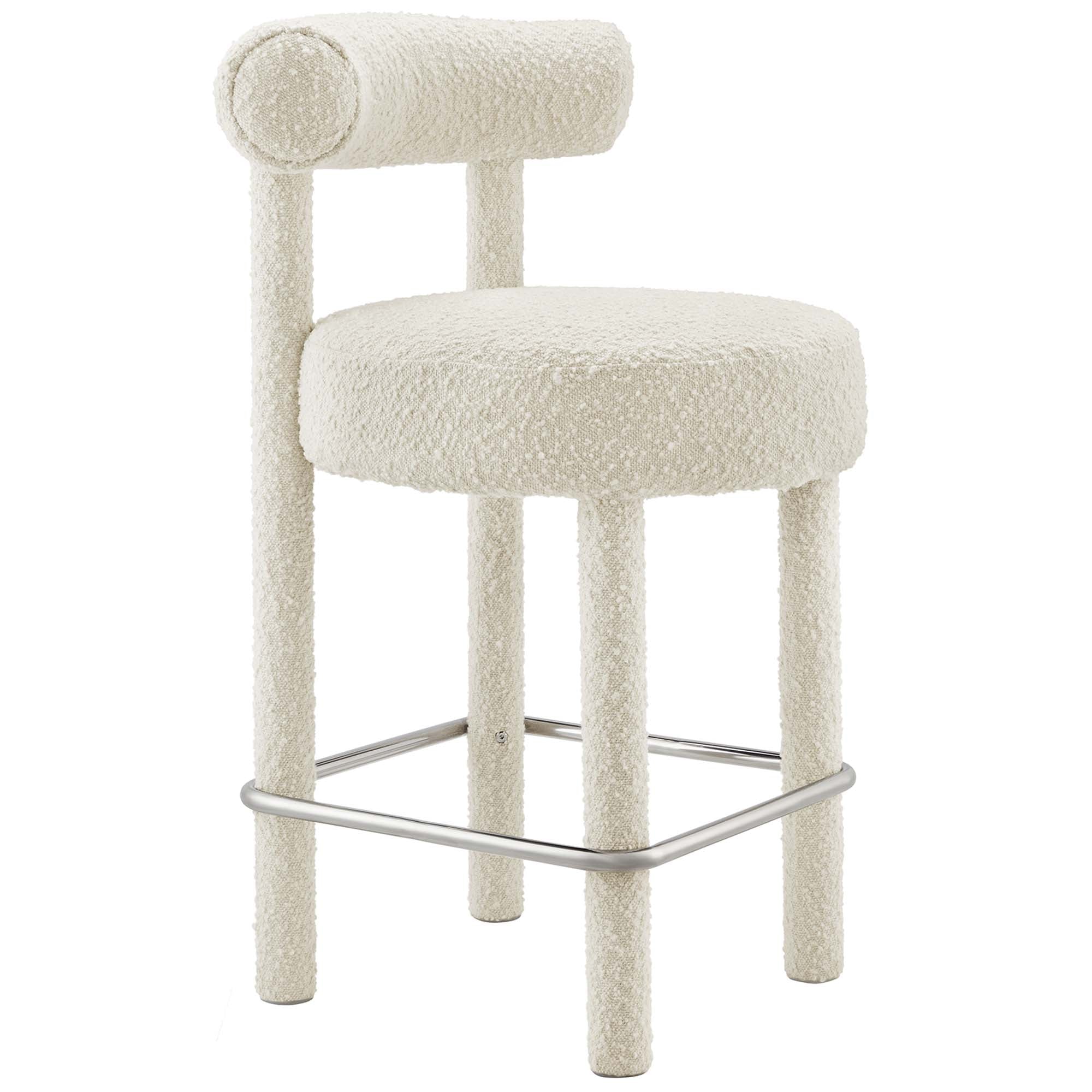 Toulouse Boucle Fabric Counter Stool Set of 2, Ivory Silver