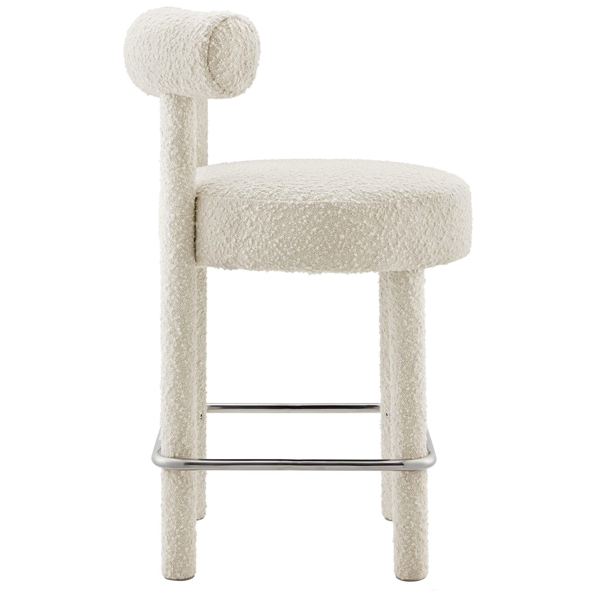 Toulouse Boucle Fabric Counter Stool Set of 2, Ivory Silver