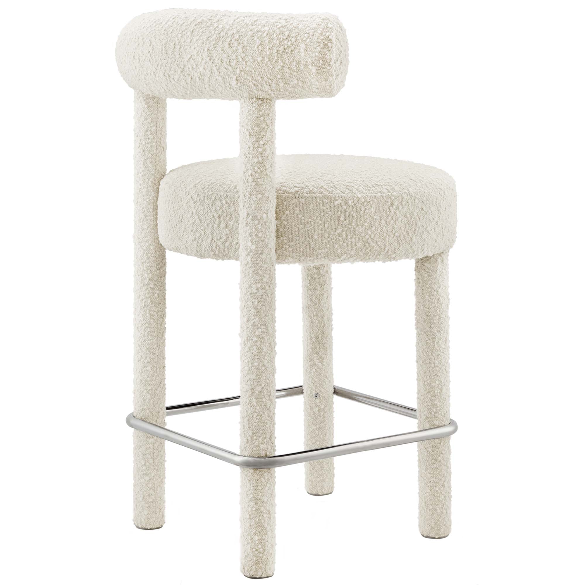 Toulouse Boucle Fabric Counter Stool Set of 2, Ivory Silver