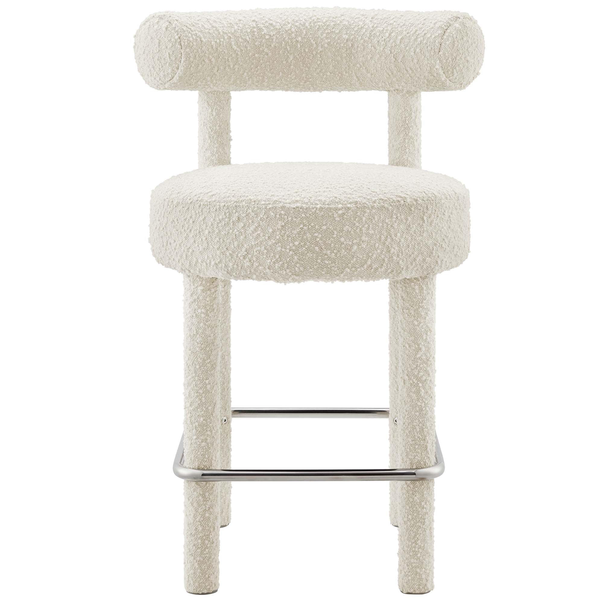 Toulouse Boucle Fabric Counter Stool Set of 2, Ivory Silver