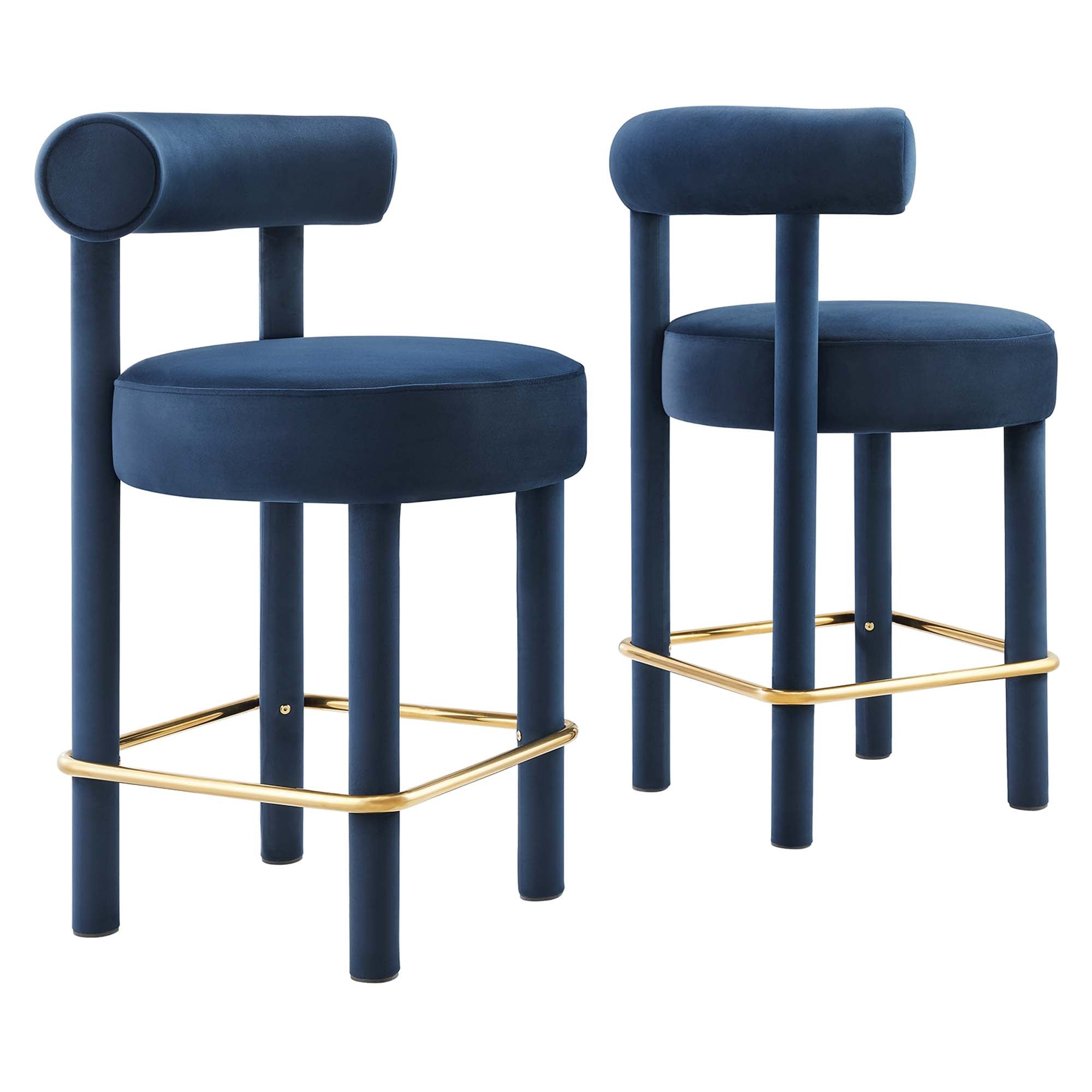 Toulouse Performance Velvet Counter Stool Set of 2, Midnight Blue Gold