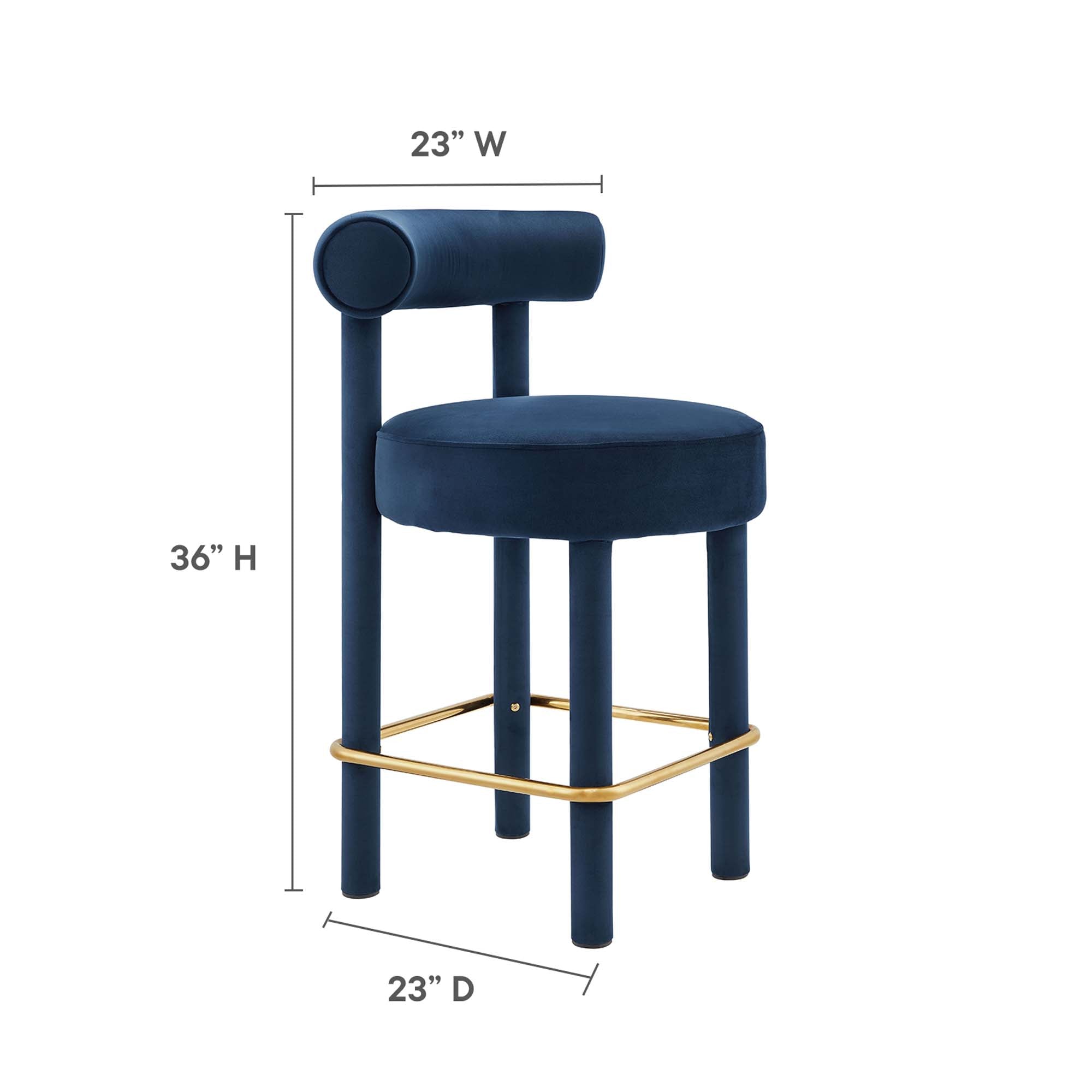 Toulouse Performance Velvet Counter Stool Set of 2, Midnight Blue Gold