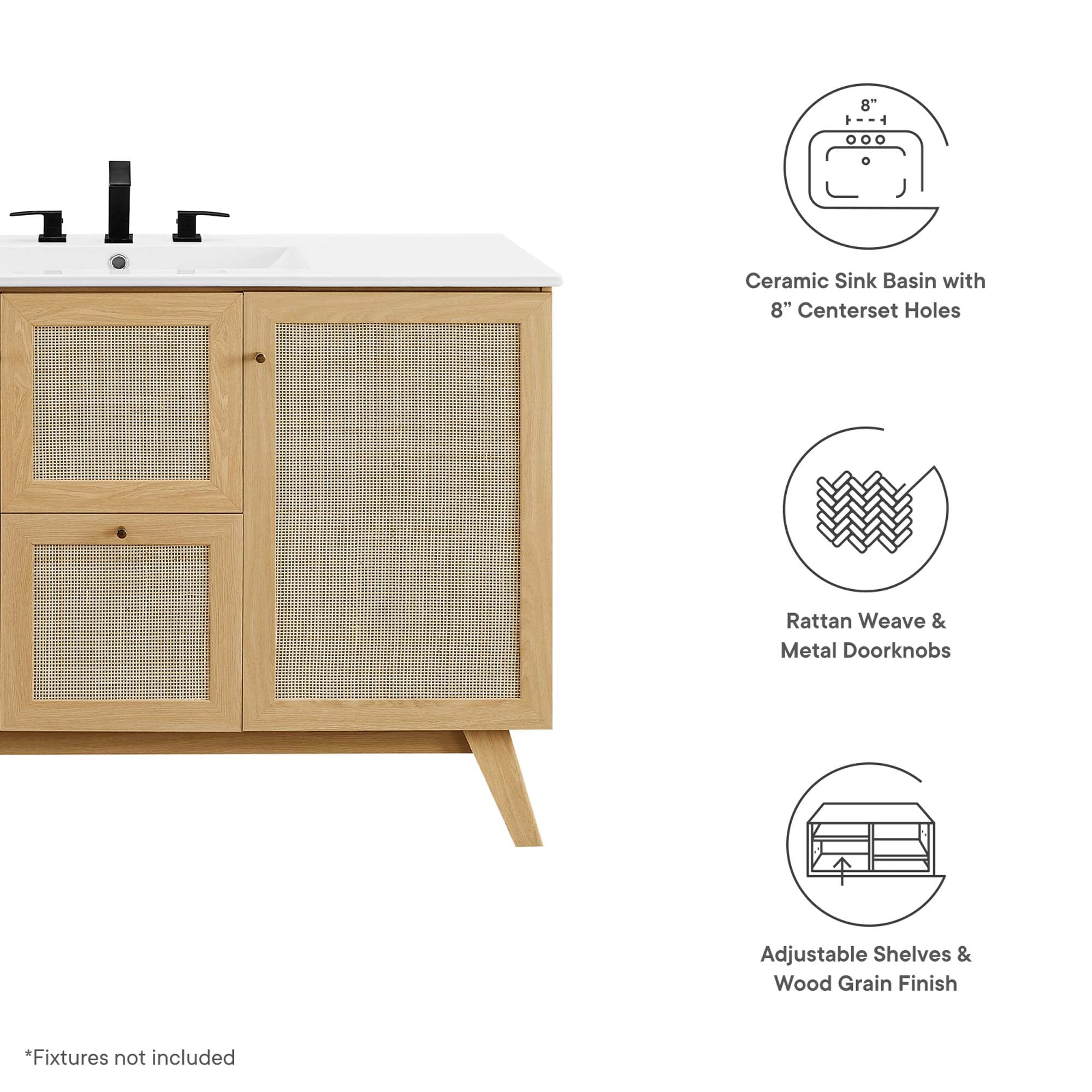 Soma 48" Single Sink Bathroom Vanity, Oak White