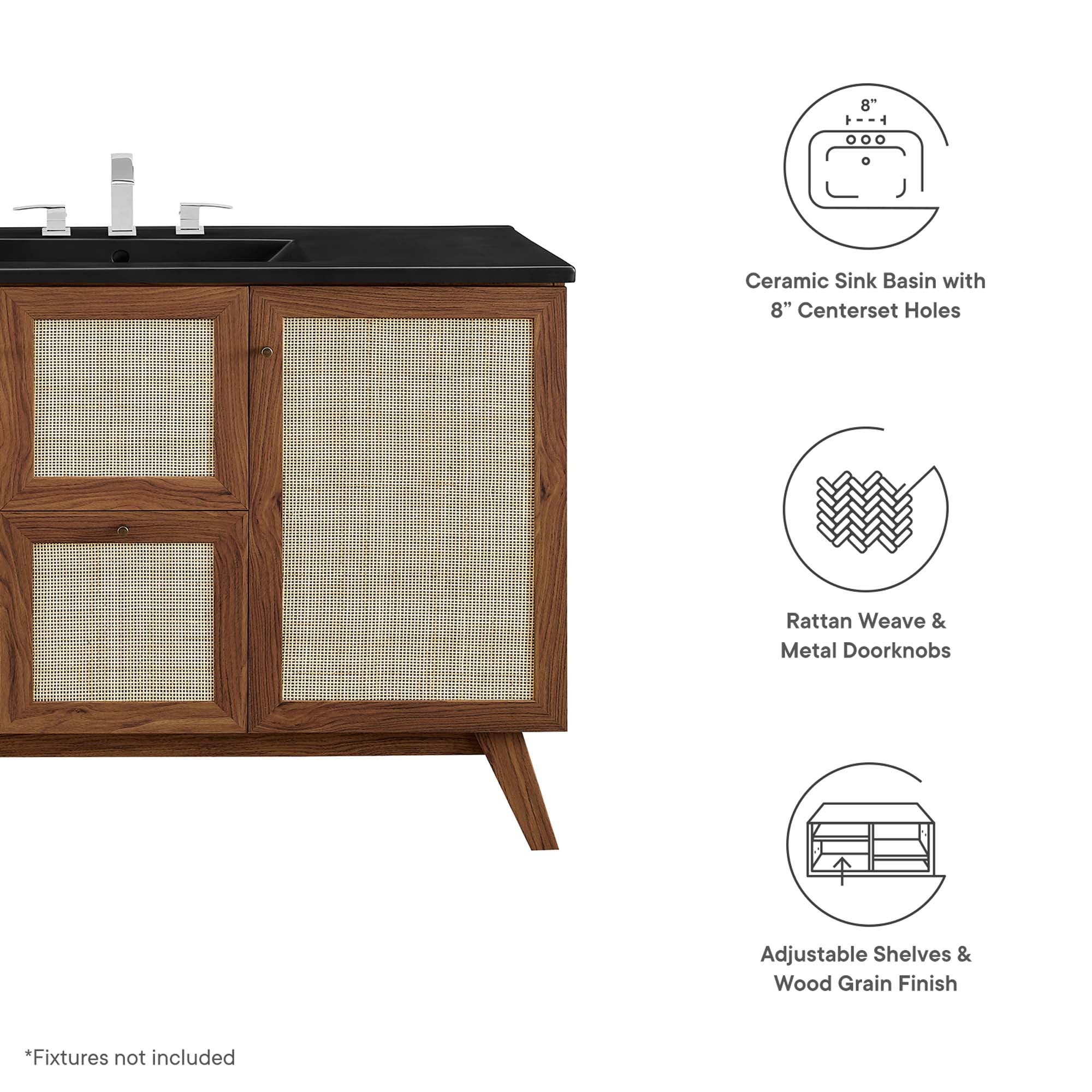 Soma 48" Single Sink Bathroom Vanity, Walnut Black