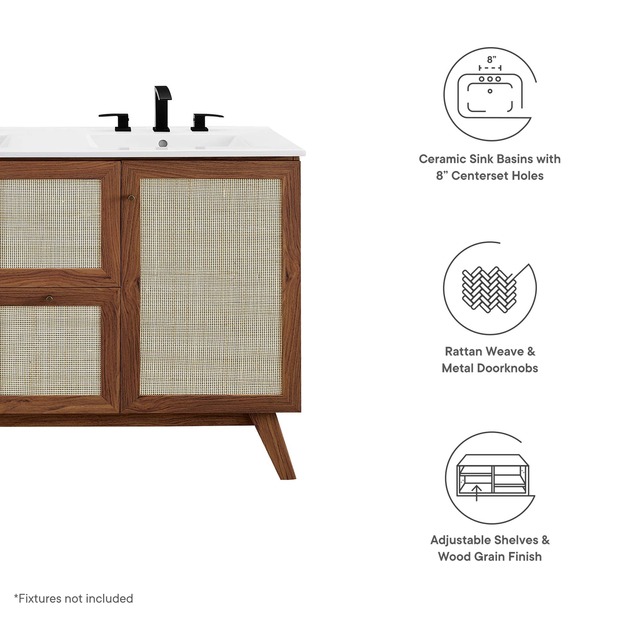 Soma 48" Double Sink Bathroom Vanity, Walnut White