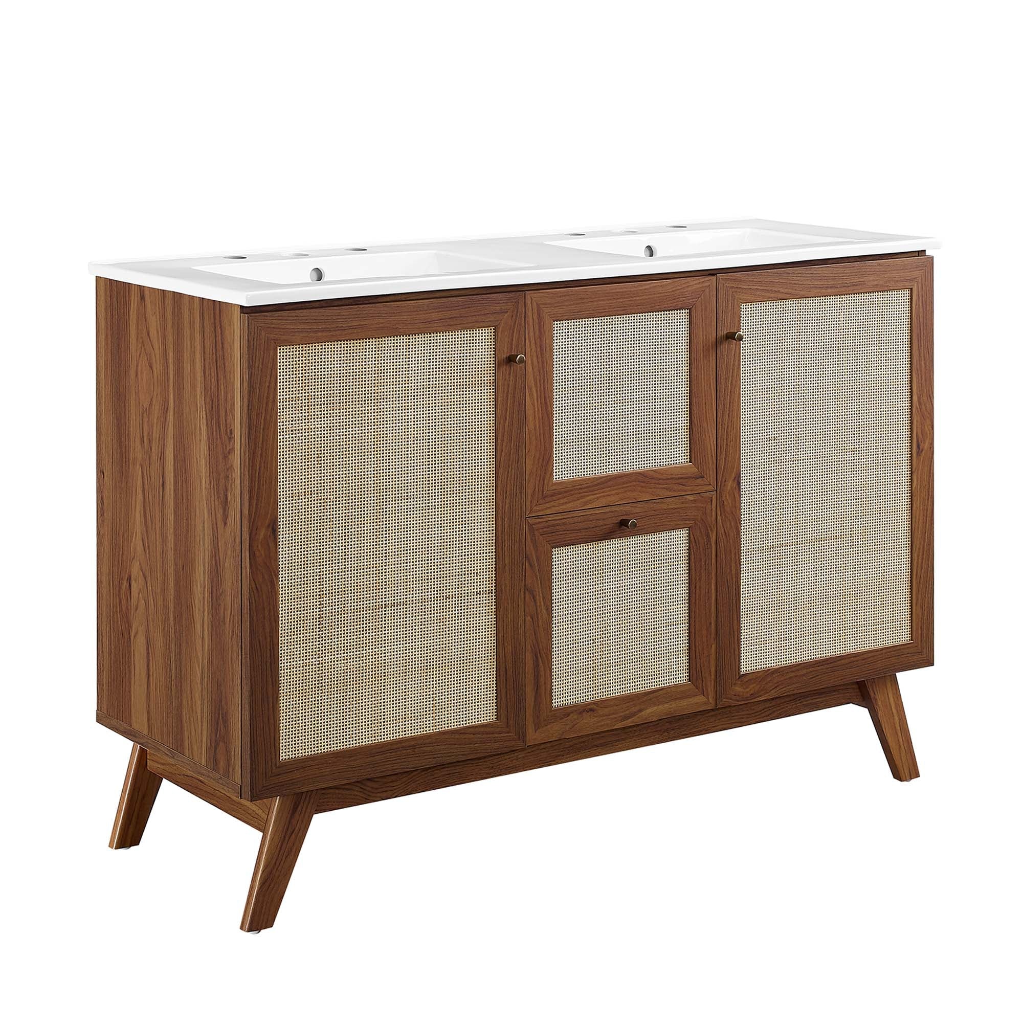 Soma 48" Double Sink Bathroom Vanity, Walnut White