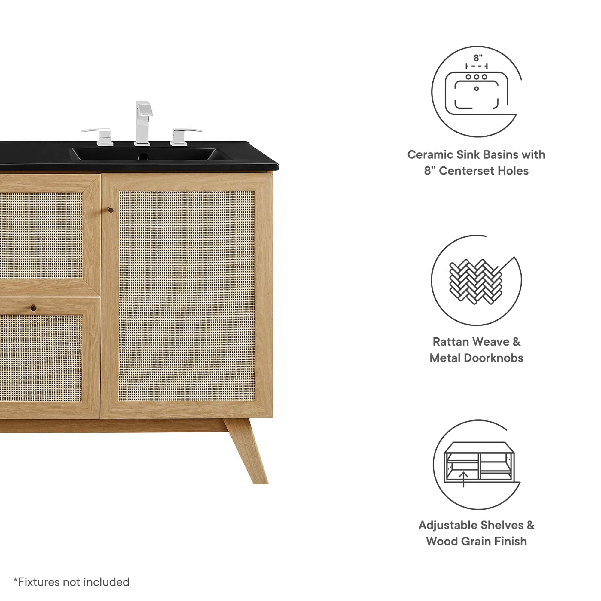 Soma 48" Double Sink Bathroom Vanity, Oak Black