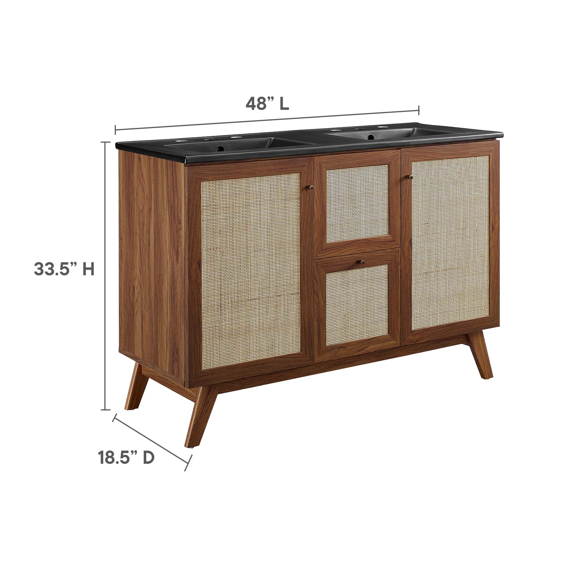 Soma 48" Double Sink Bathroom Vanity, Walnut Black