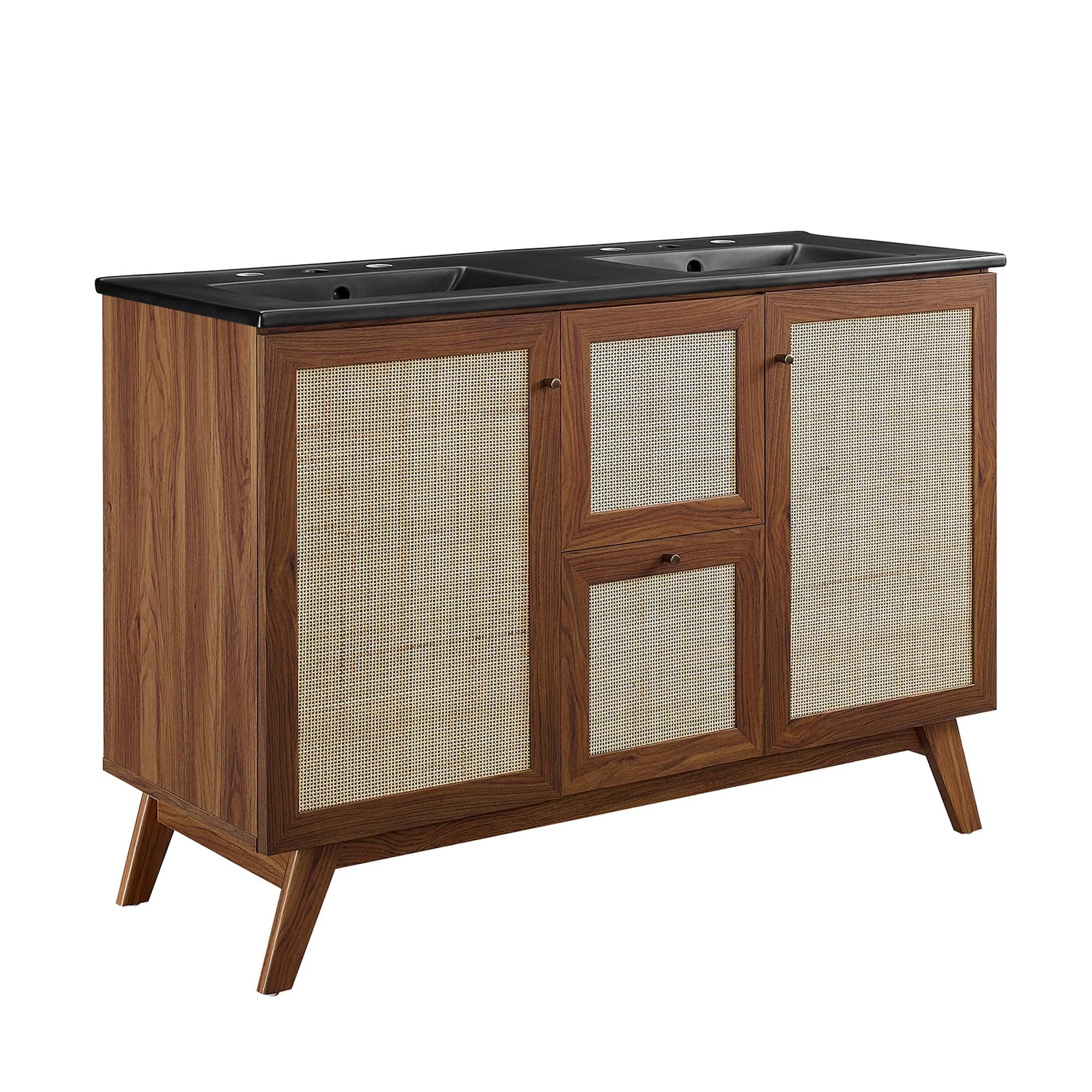 Soma 48" Double Sink Bathroom Vanity, Walnut Black