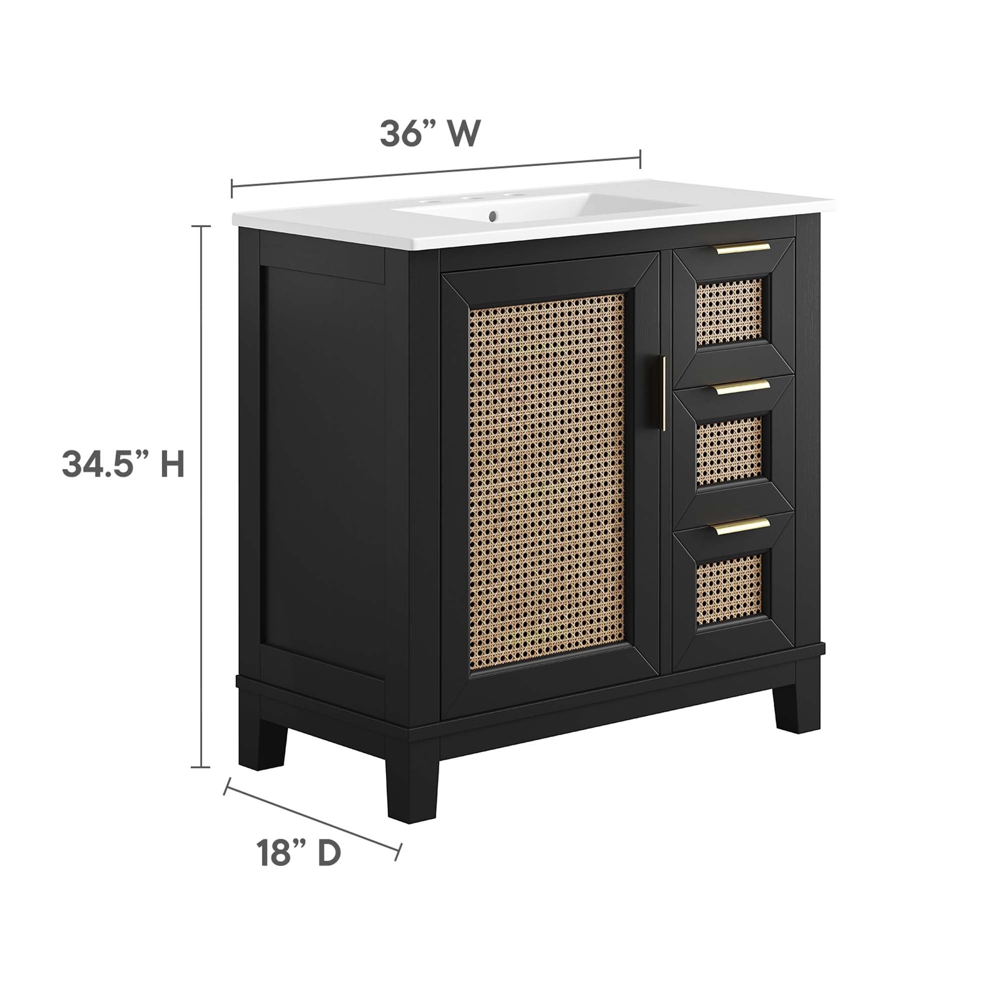 Dixie 36" Solid Wood Bathroom Vanity Cabinet, Black White