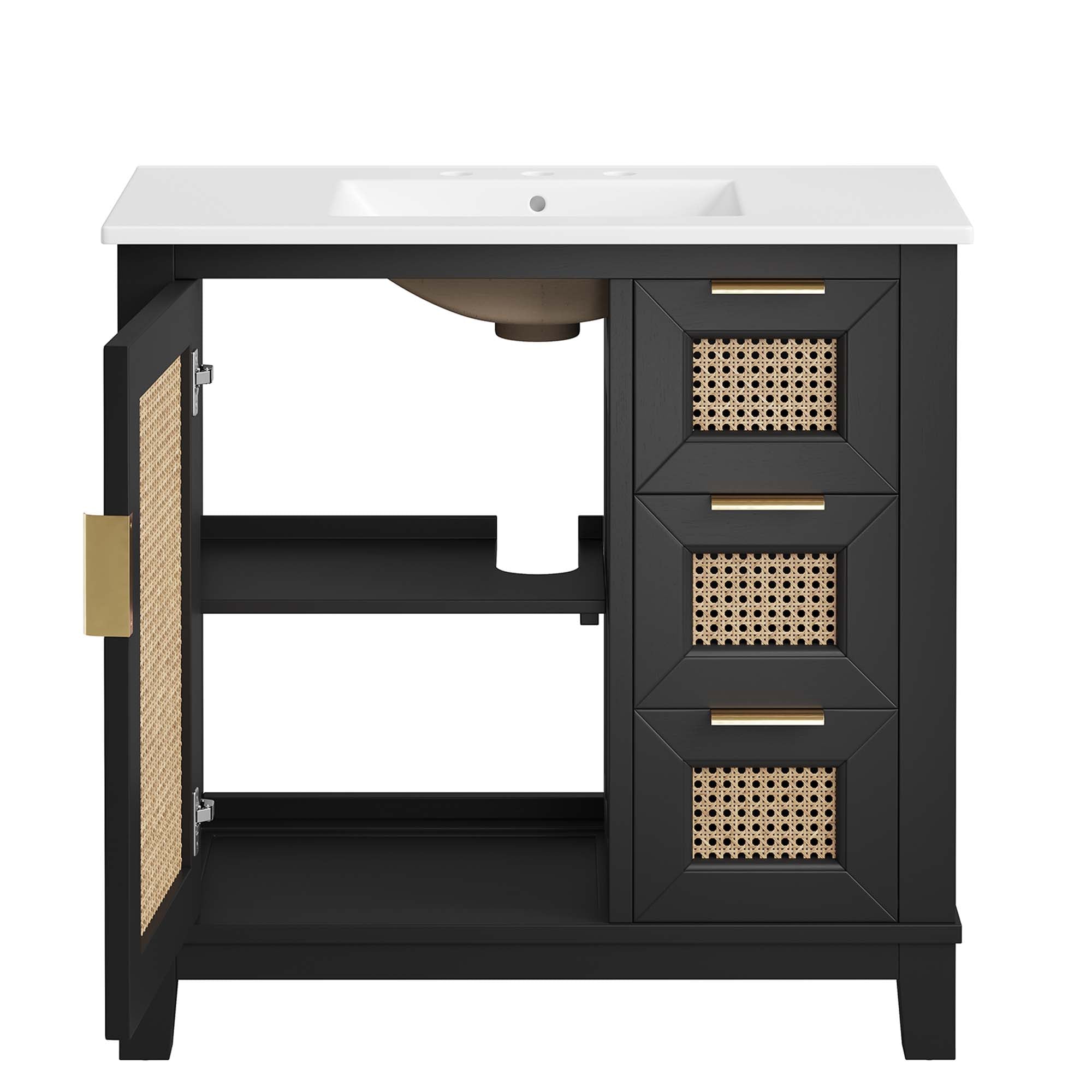 Dixie 36" Solid Wood Bathroom Vanity Cabinet, Black White