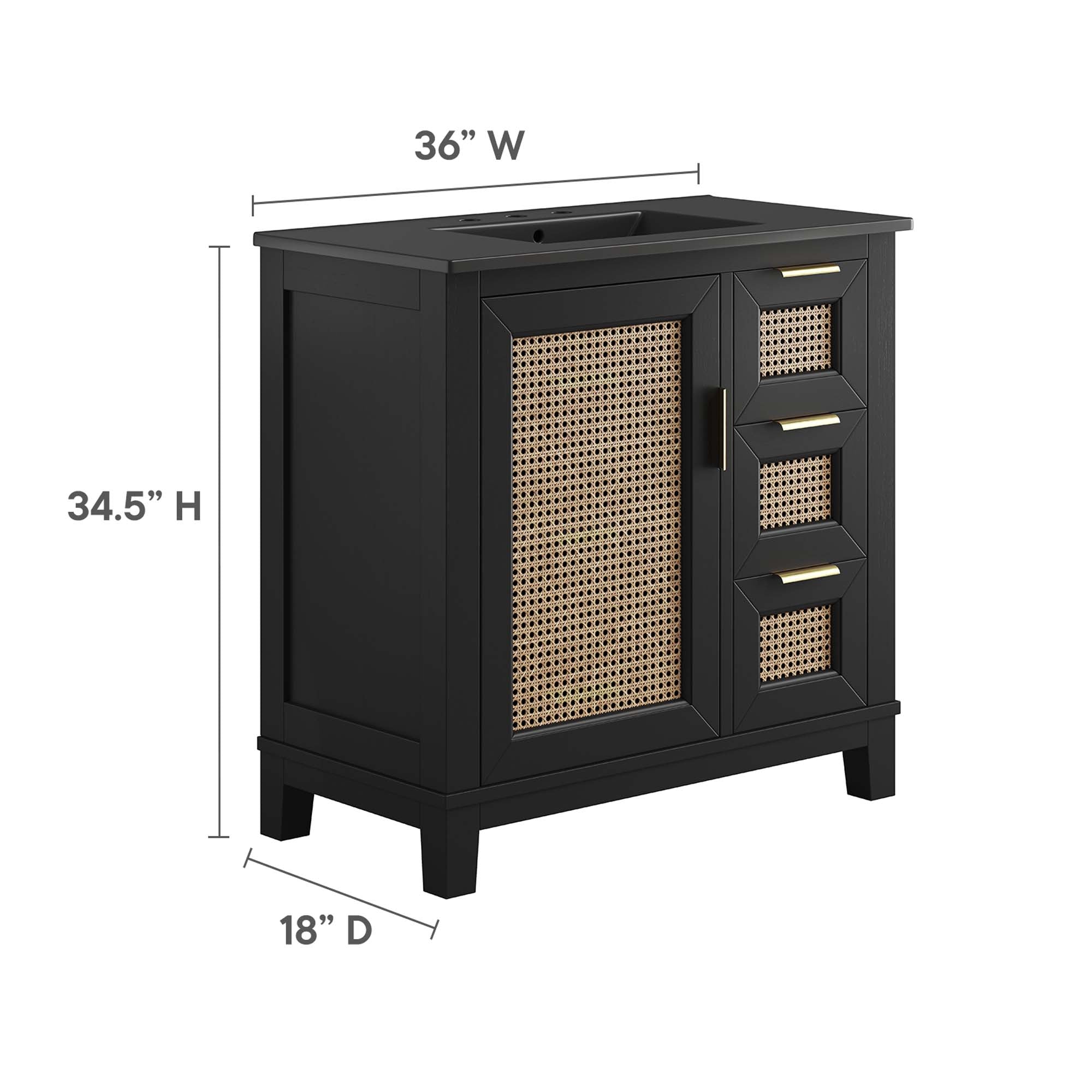 Dixie 36" Solid Wood Bathroom Vanity Cabinet, Black Black