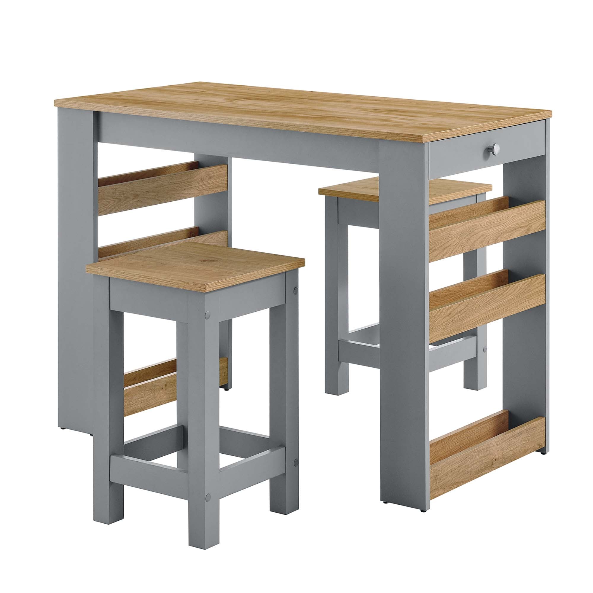 Galley 3-Piece Kitchen Island and Stool Set, Oak Gray