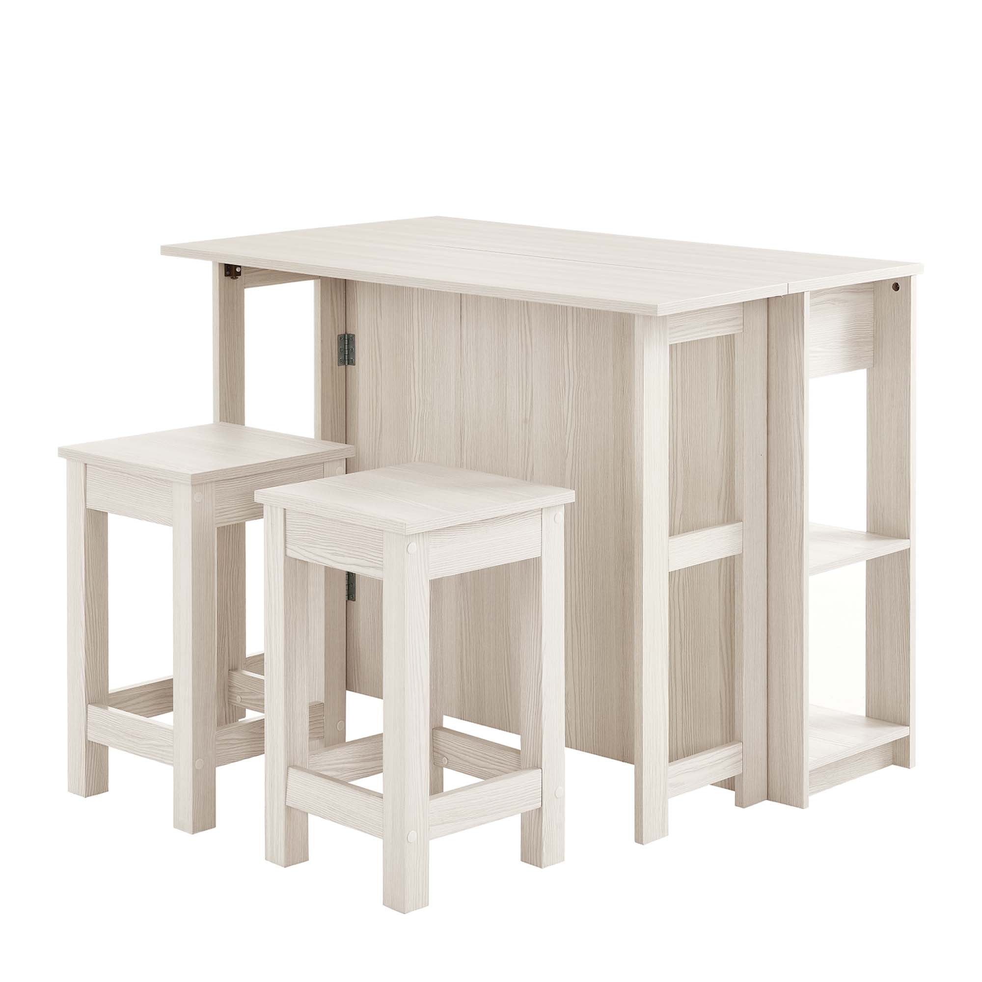 Meadowbrook 3-Piece Kitchen Island and Stool Set, White Maple