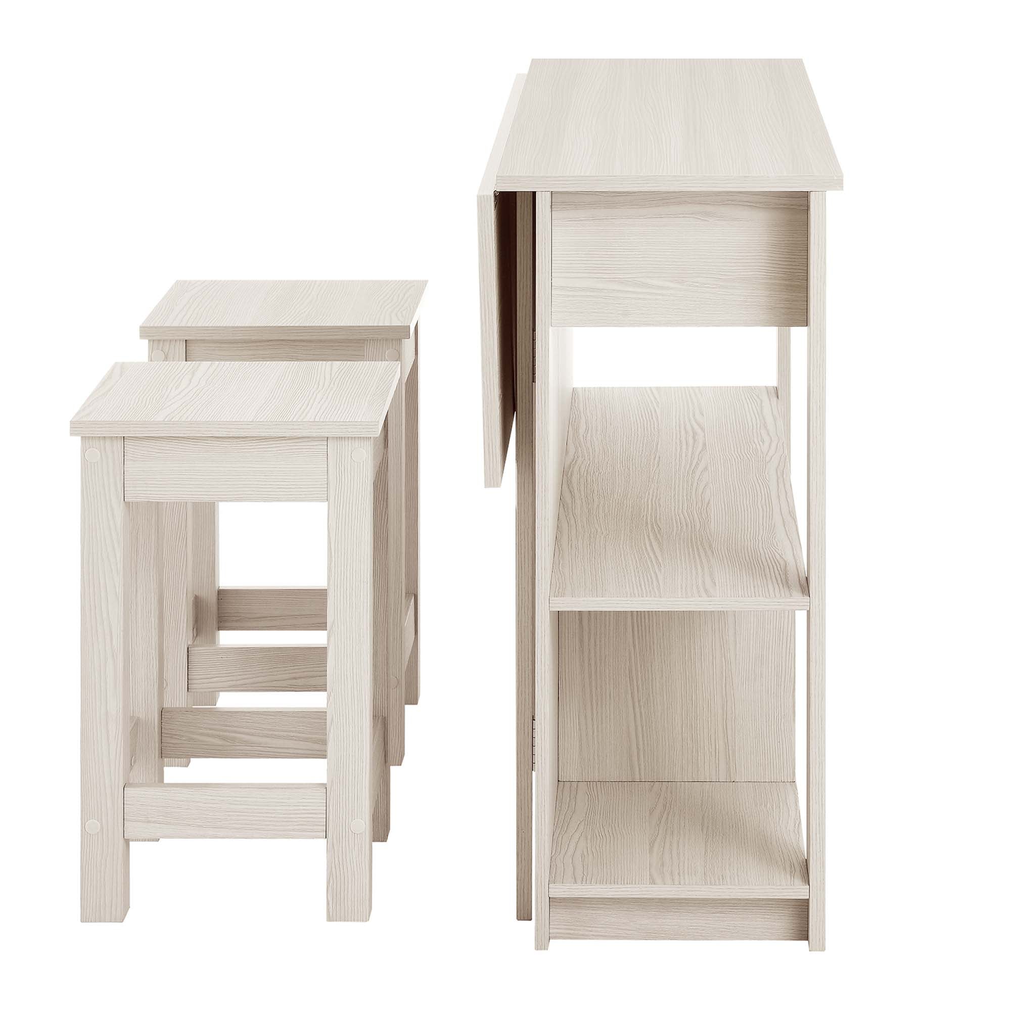 Meadowbrook 3-Piece Kitchen Island and Stool Set, White Maple