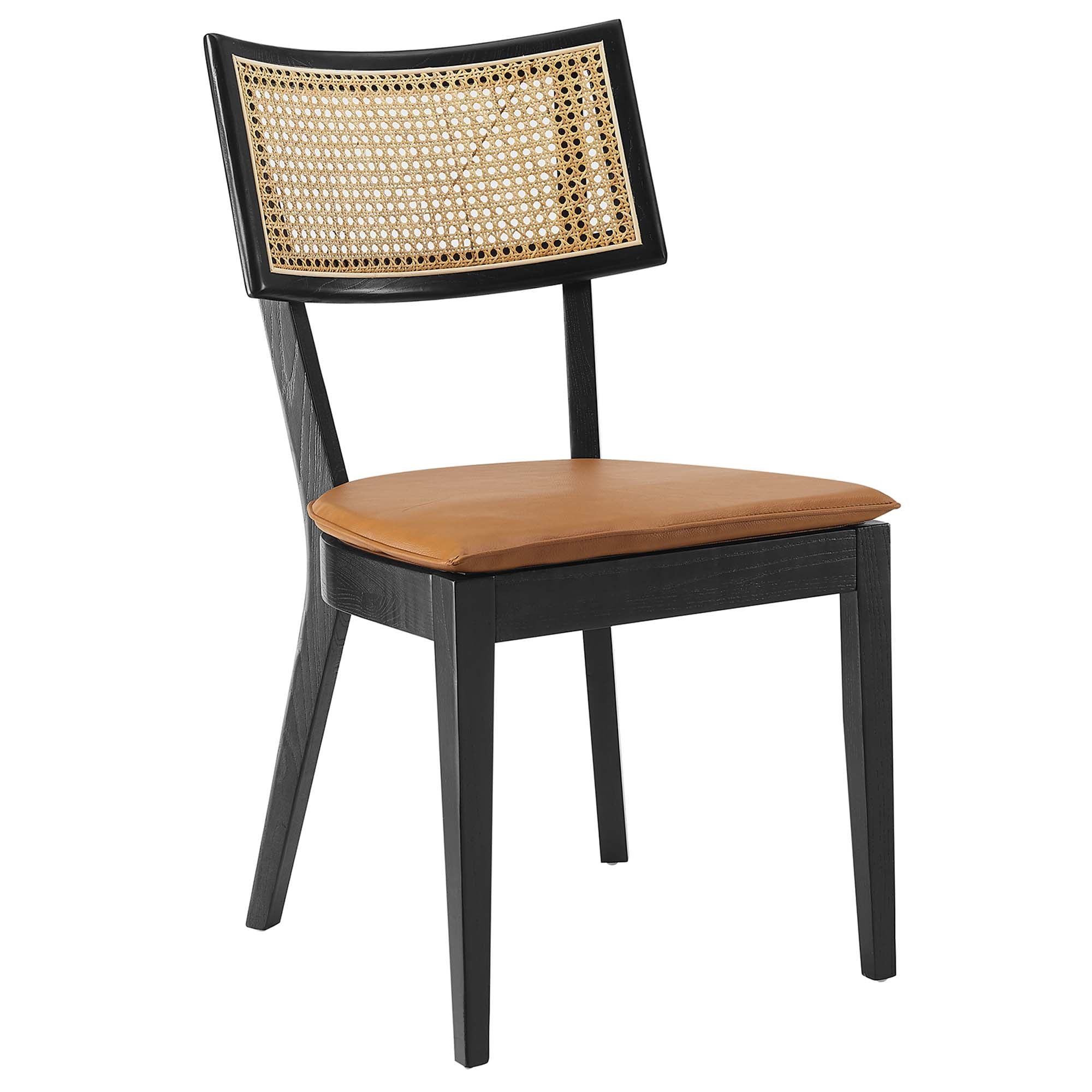Caledonia Vegan Leather Upholstered Wood Dining Chairs Set of 2, Black Tan