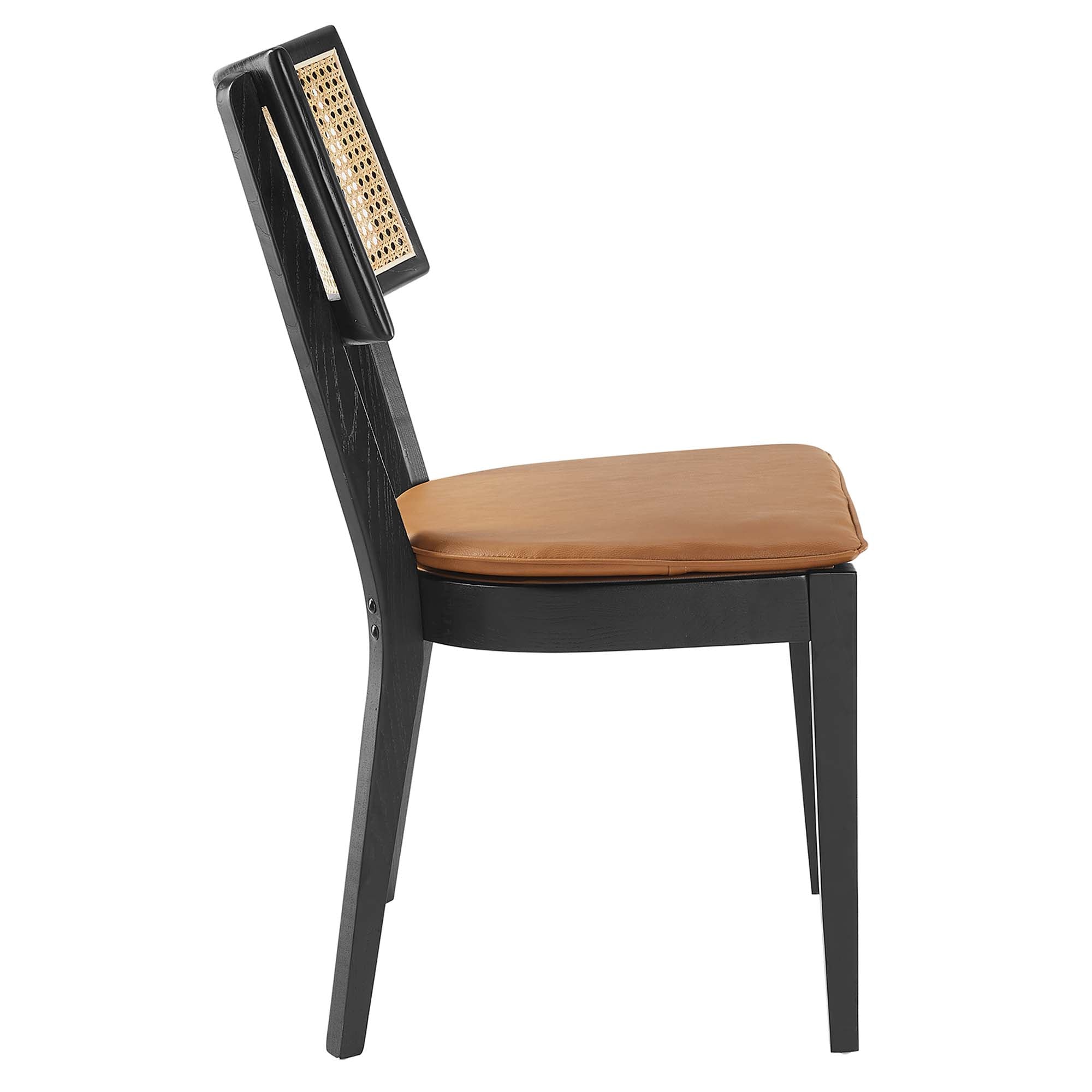 Caledonia Vegan Leather Upholstered Wood Dining Chairs Set of 2, Black Tan