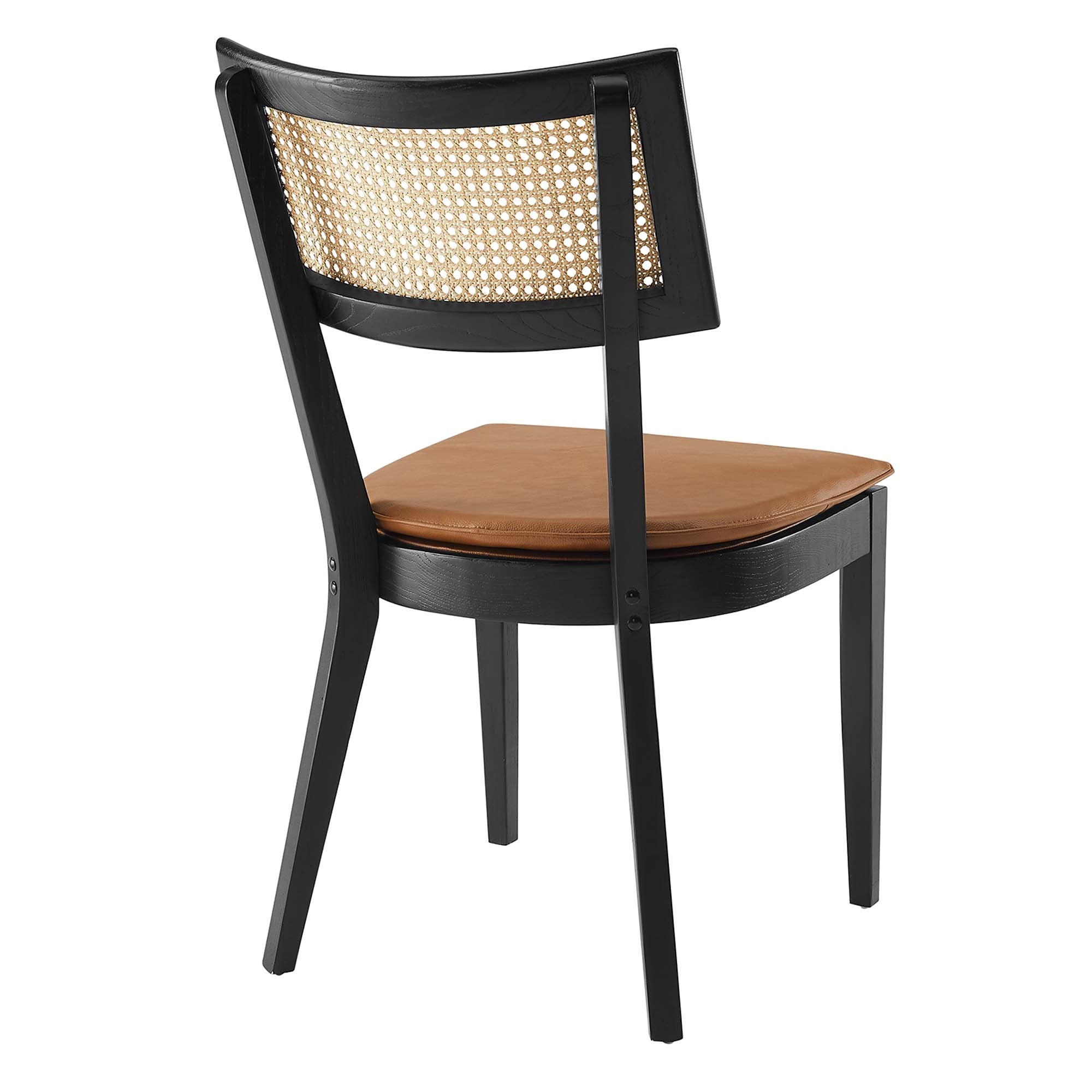 Caledonia Vegan Leather Upholstered Wood Dining Chairs Set of 2, Black Tan