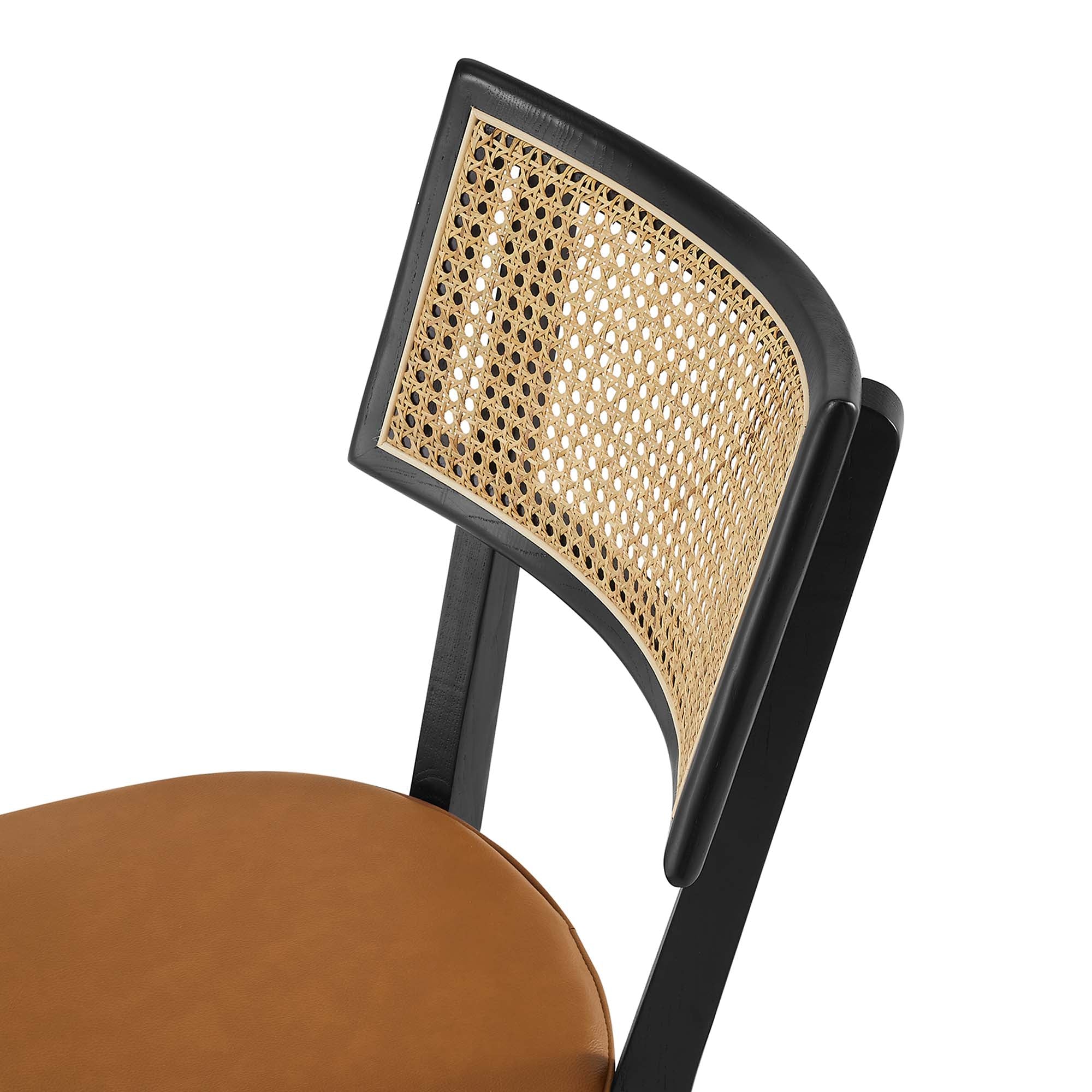 Caledonia Vegan Leather Upholstered Wood Dining Chairs Set of 2, Black Tan