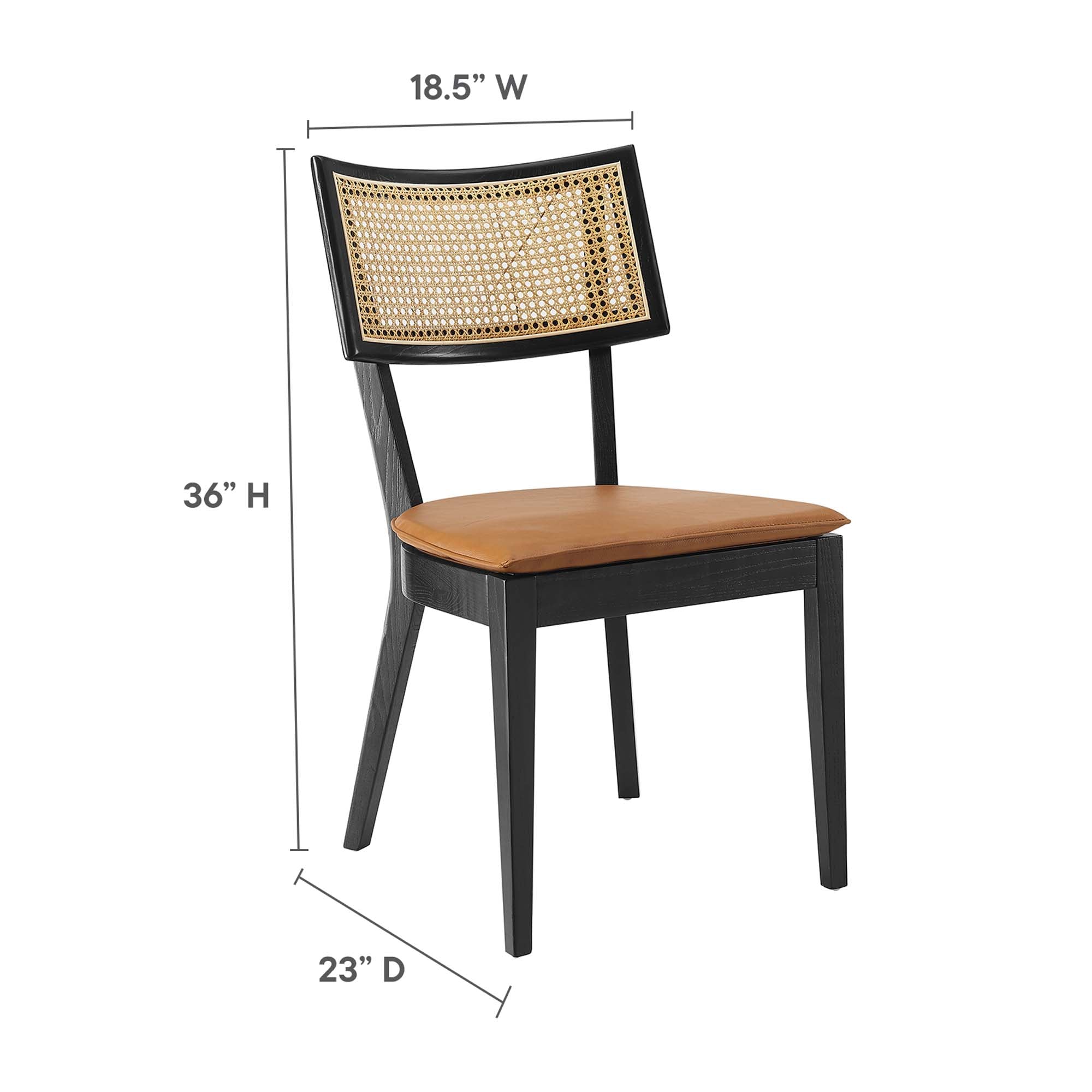 Caledonia Vegan Leather Upholstered Wood Dining Chairs Set of 2, Black Tan