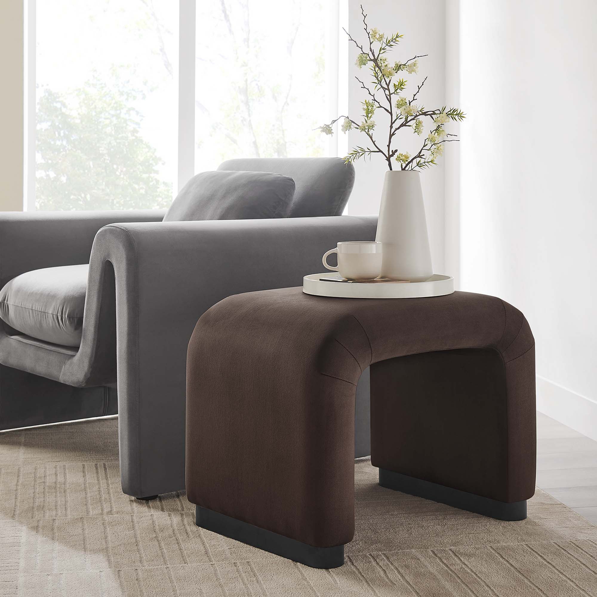 Koda Performance Velvet Waterfall Stool, Black Chocolate Brown