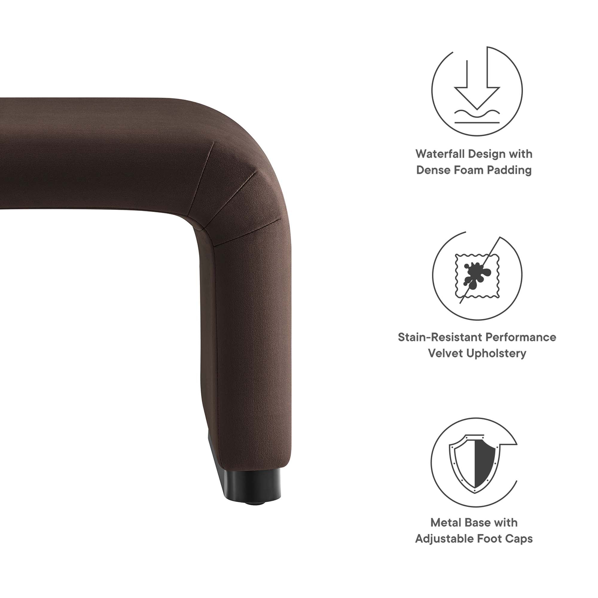 Koda Performance Velvet Waterfall Stool, Black Chocolate Brown