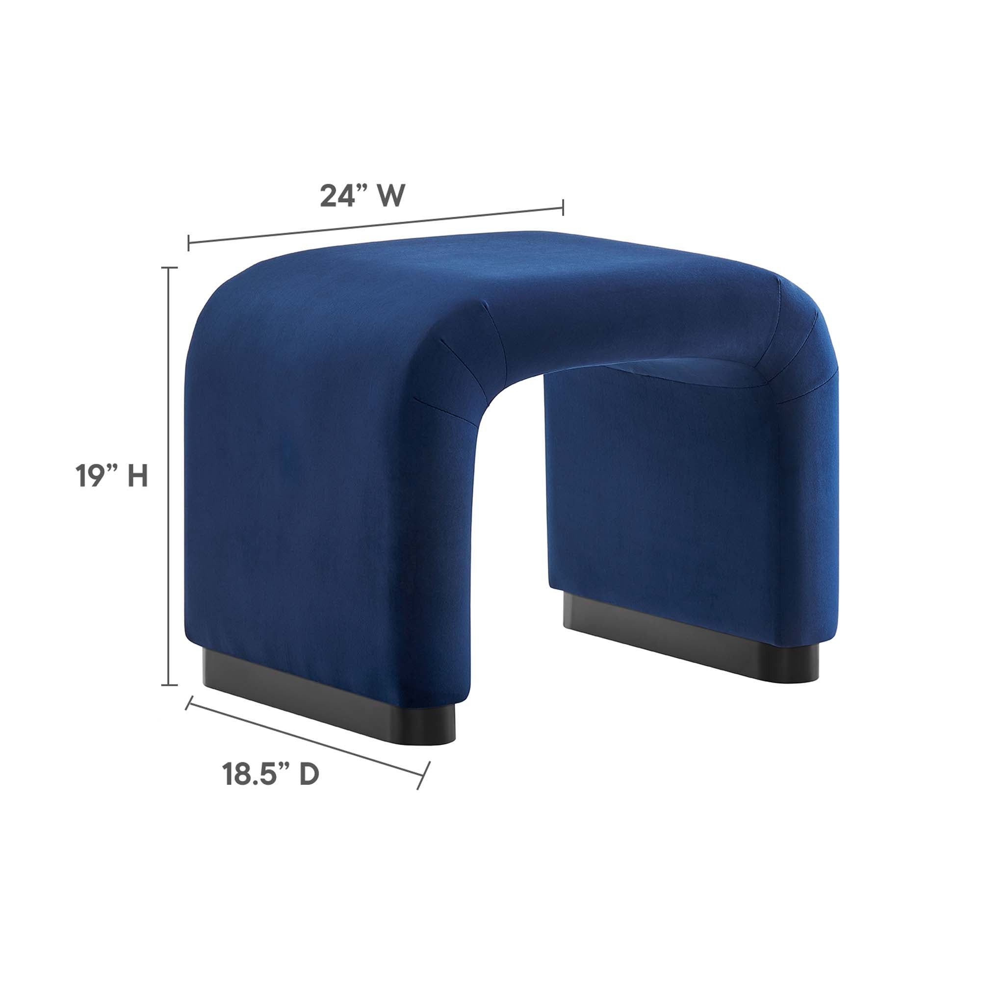 Koda Performance Velvet Waterfall Stool, Black Midnight Blue