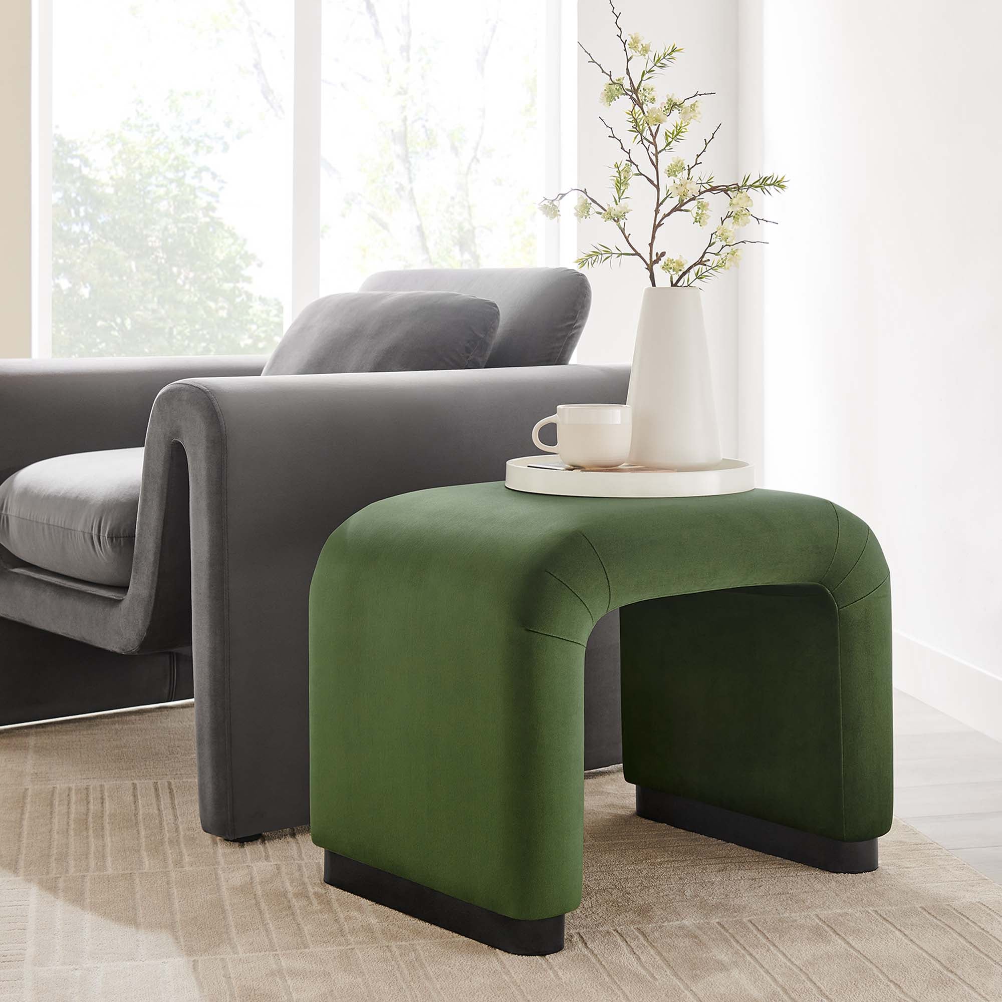Koda Performance Velvet Waterfall Stool, Black Moss Green