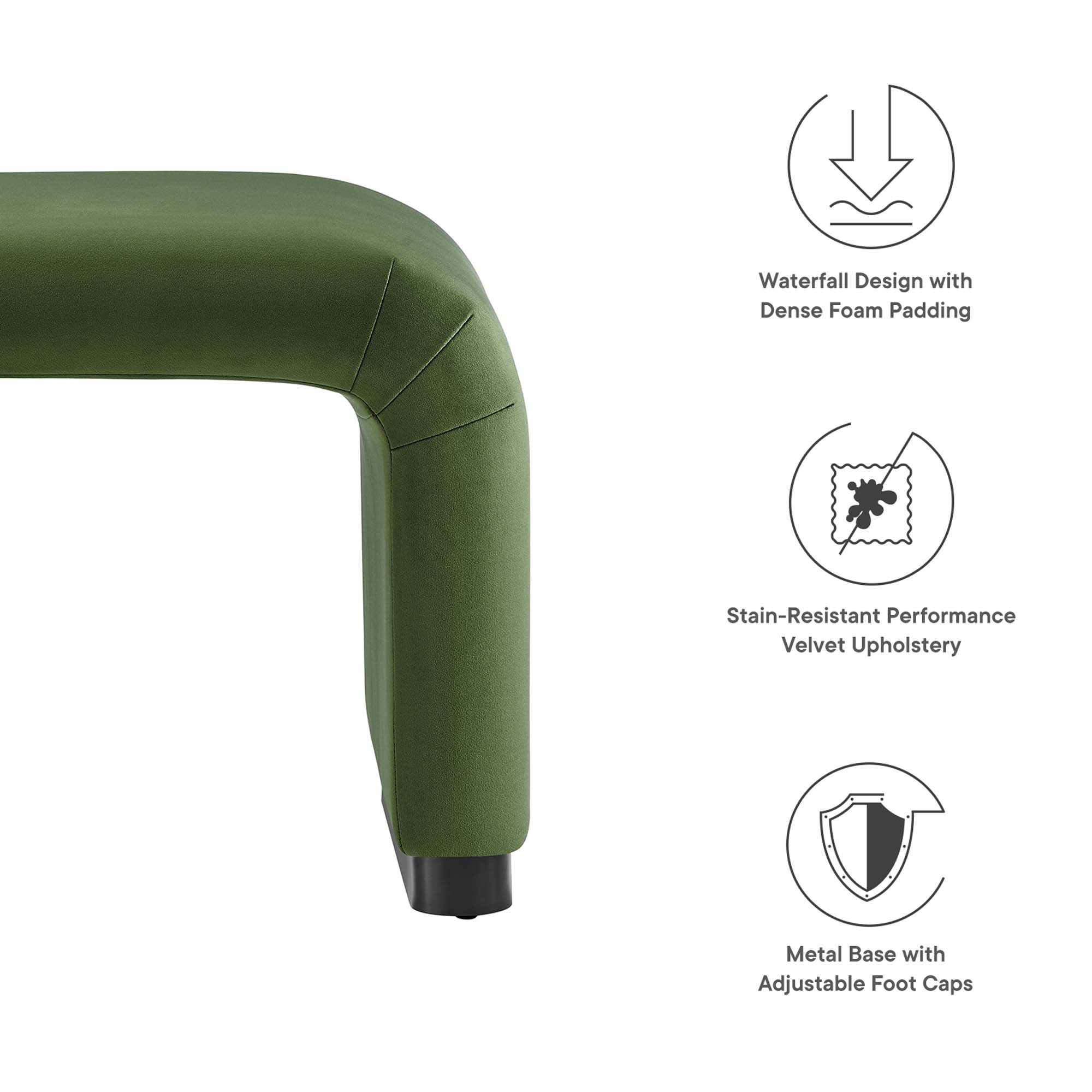 Koda Performance Velvet Waterfall Stool, Black Moss Green