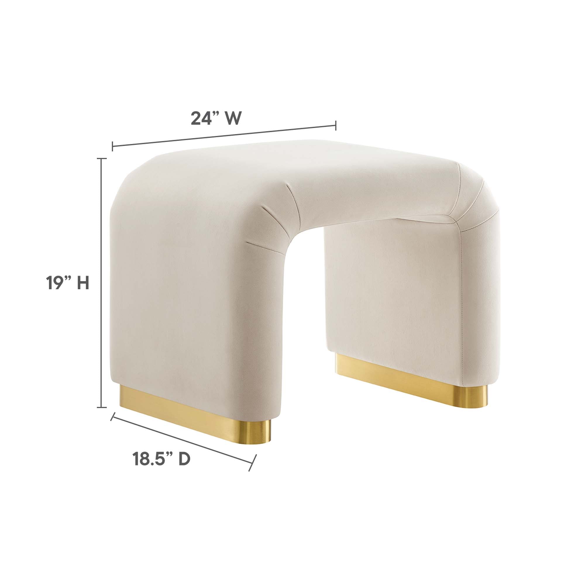 Koda Performance Velvet Waterfall Stool, Brass Almond