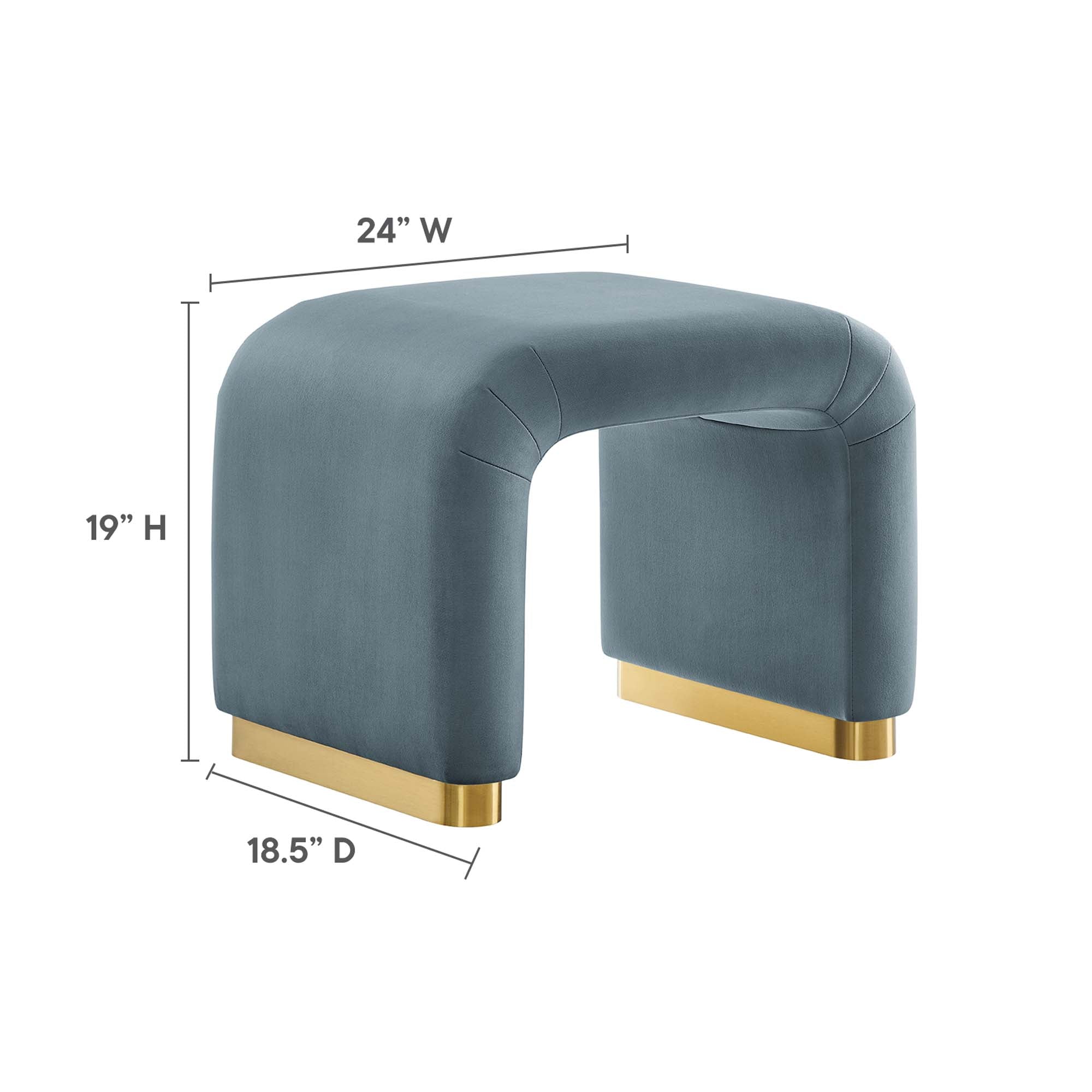 Koda Performance Velvet Waterfall Stool, Brass Cadet Blue