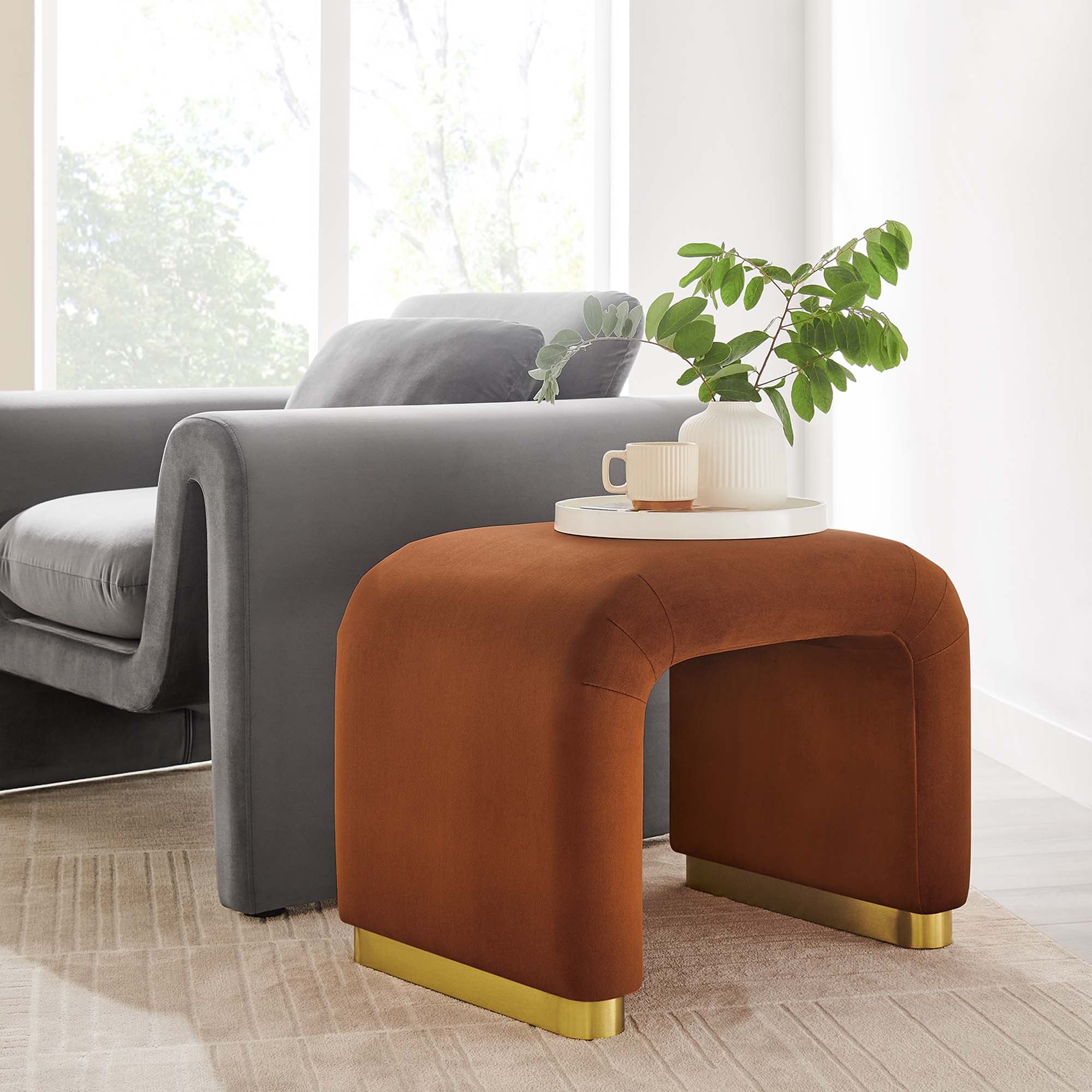Koda Performance Velvet Waterfall Stool, Brass Rust