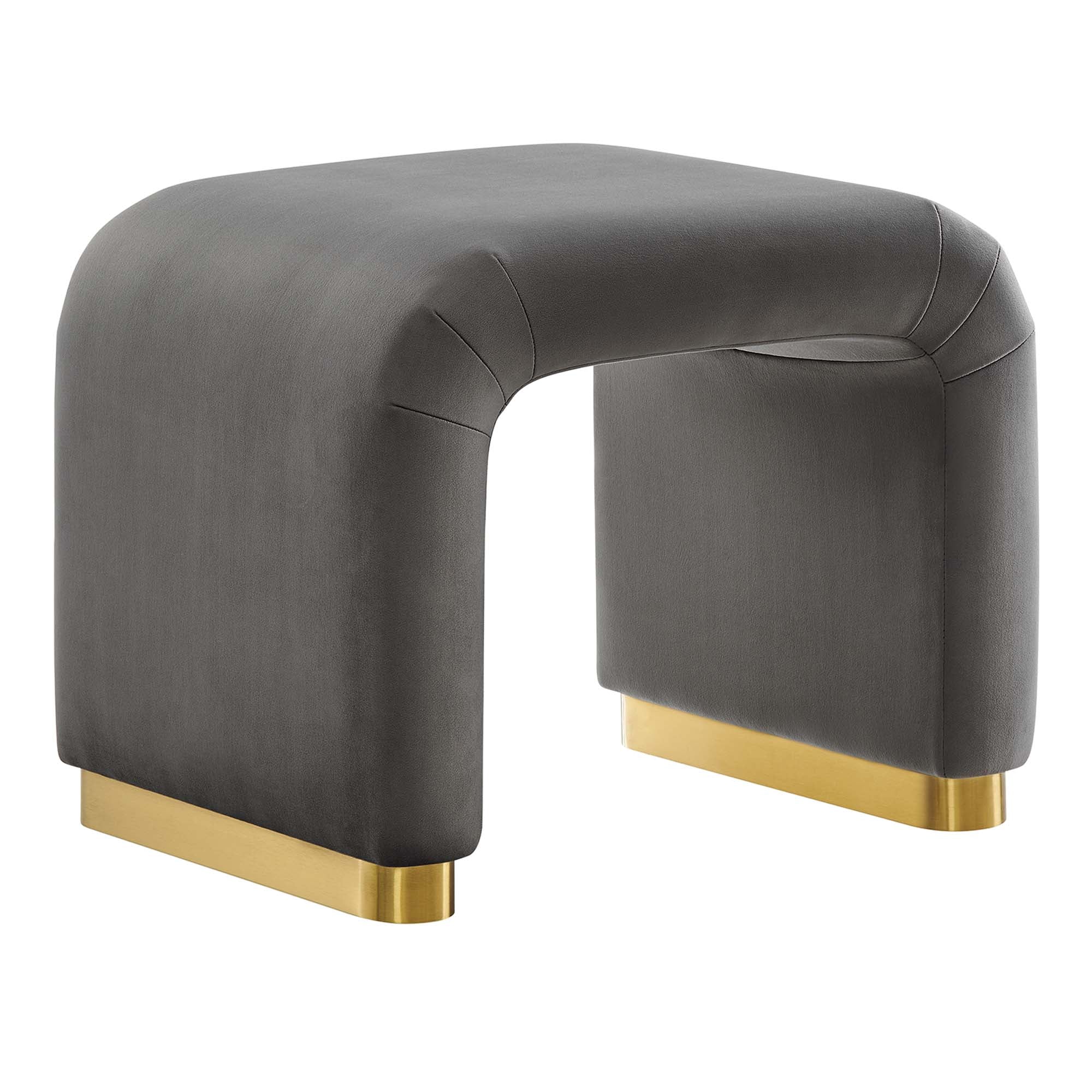 Koda Performance Velvet Waterfall Stool, Brass Storm Gray